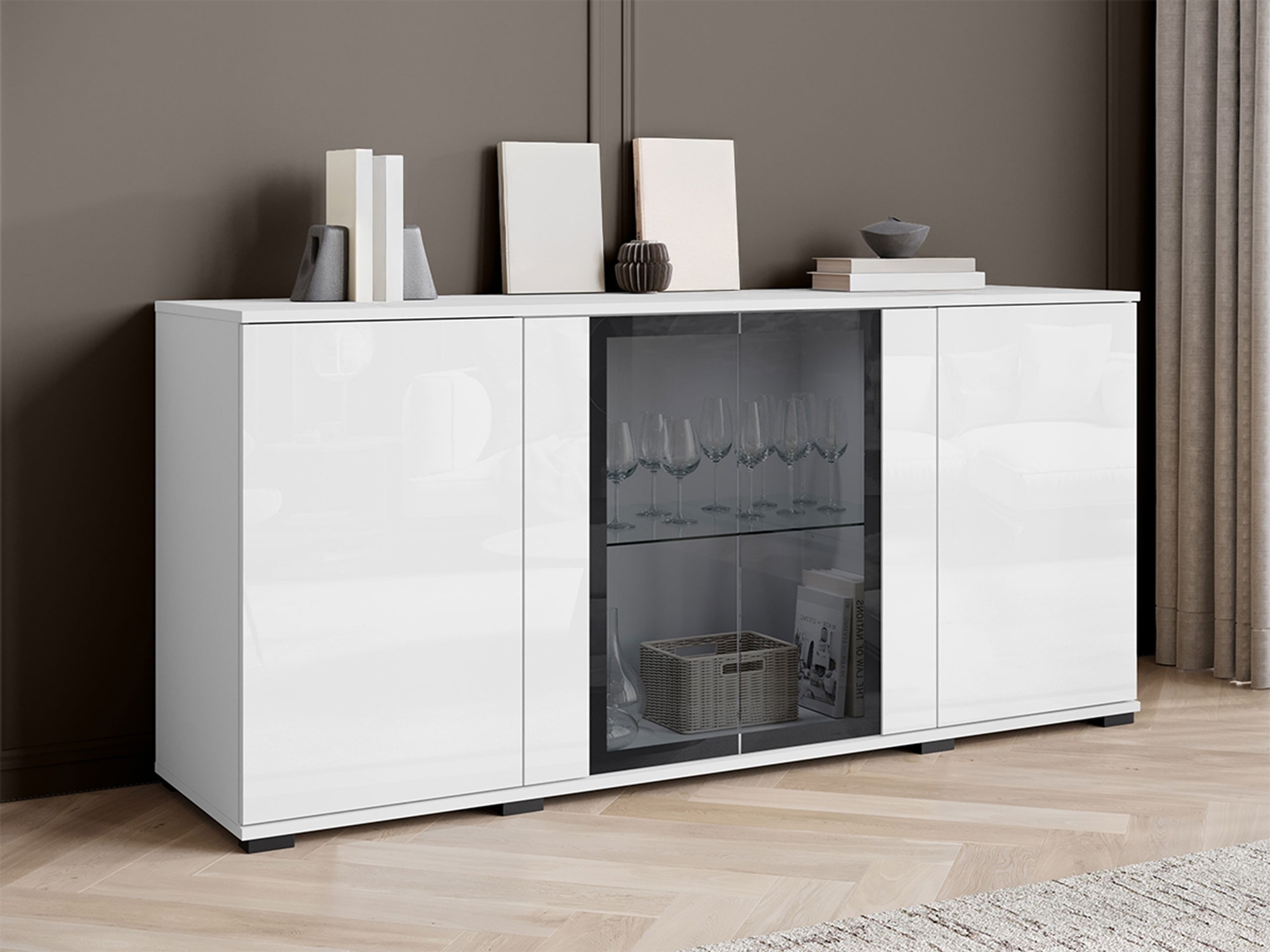 Aparador Torcame 102 (Branco + Branco brilhante)