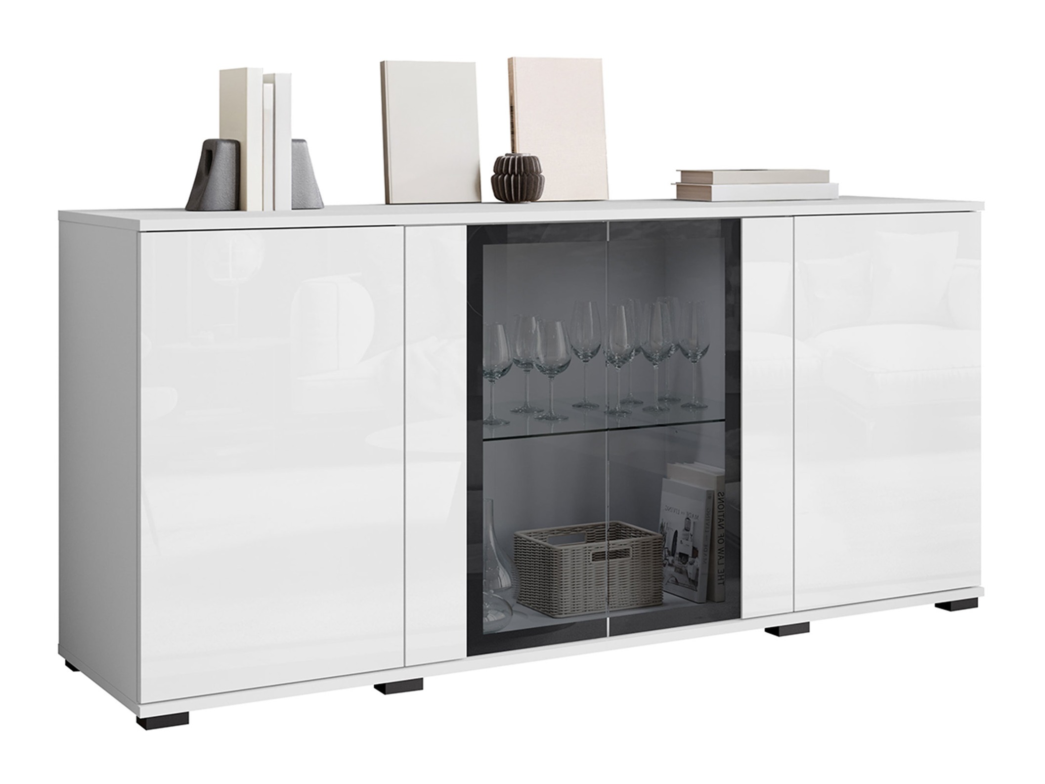 Aparador Torcame 102 (Branco + Branco brilhante)