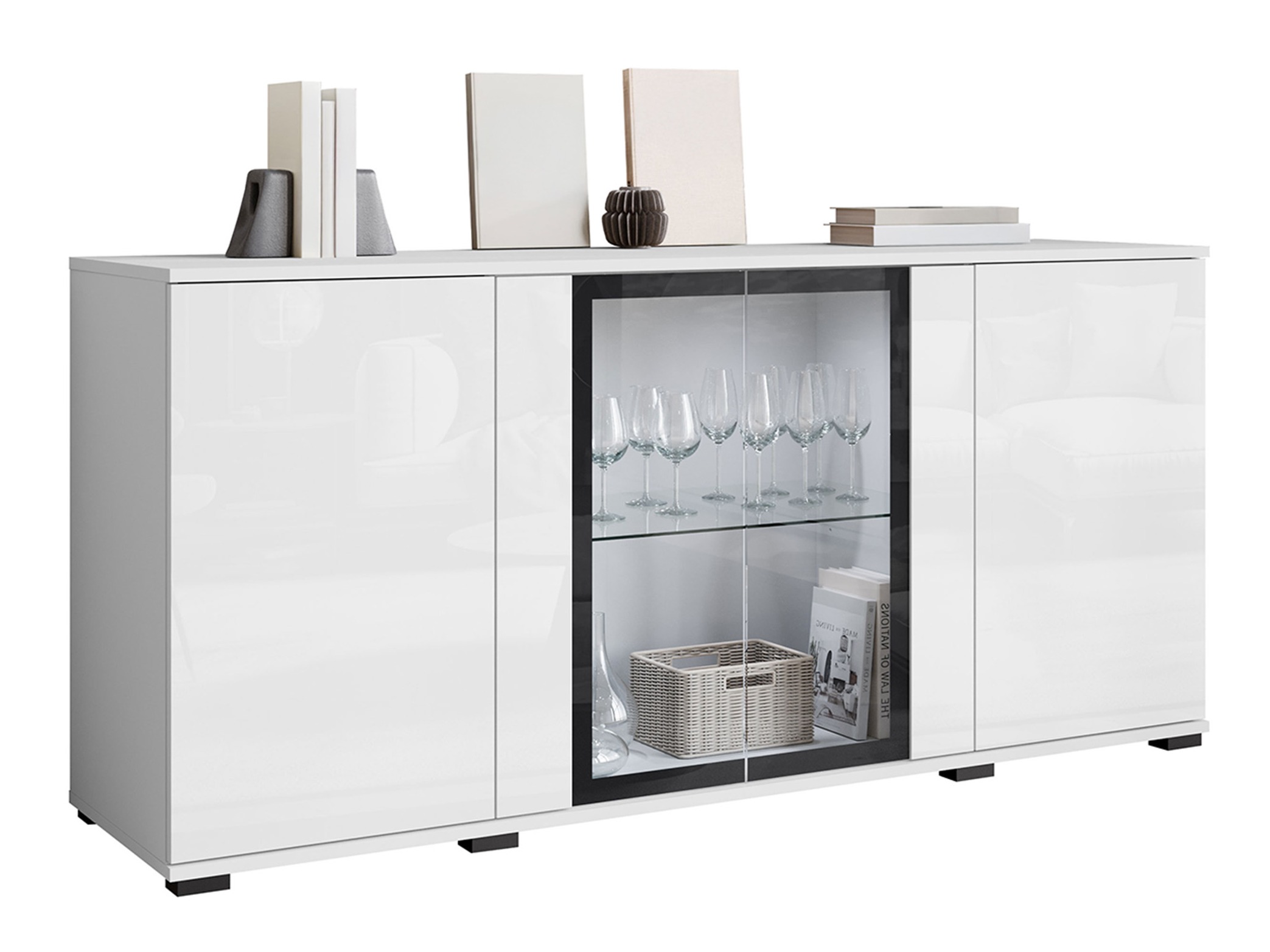 Aparador Torcame 102 (Branco + Branco brilhante)