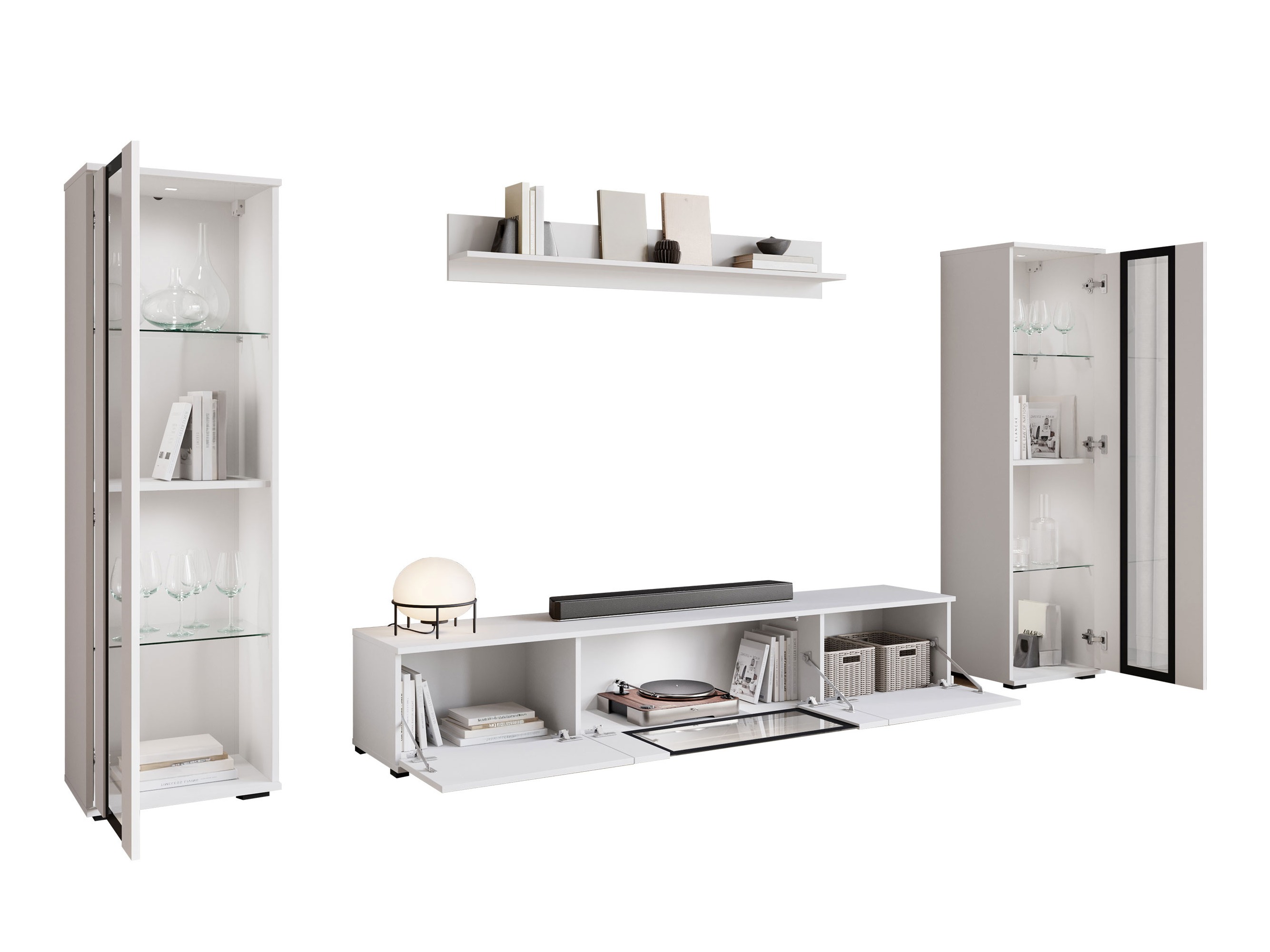 Conjunto para sala de estar Torcame 103 (Carvalho wotan + Branco brilhante)