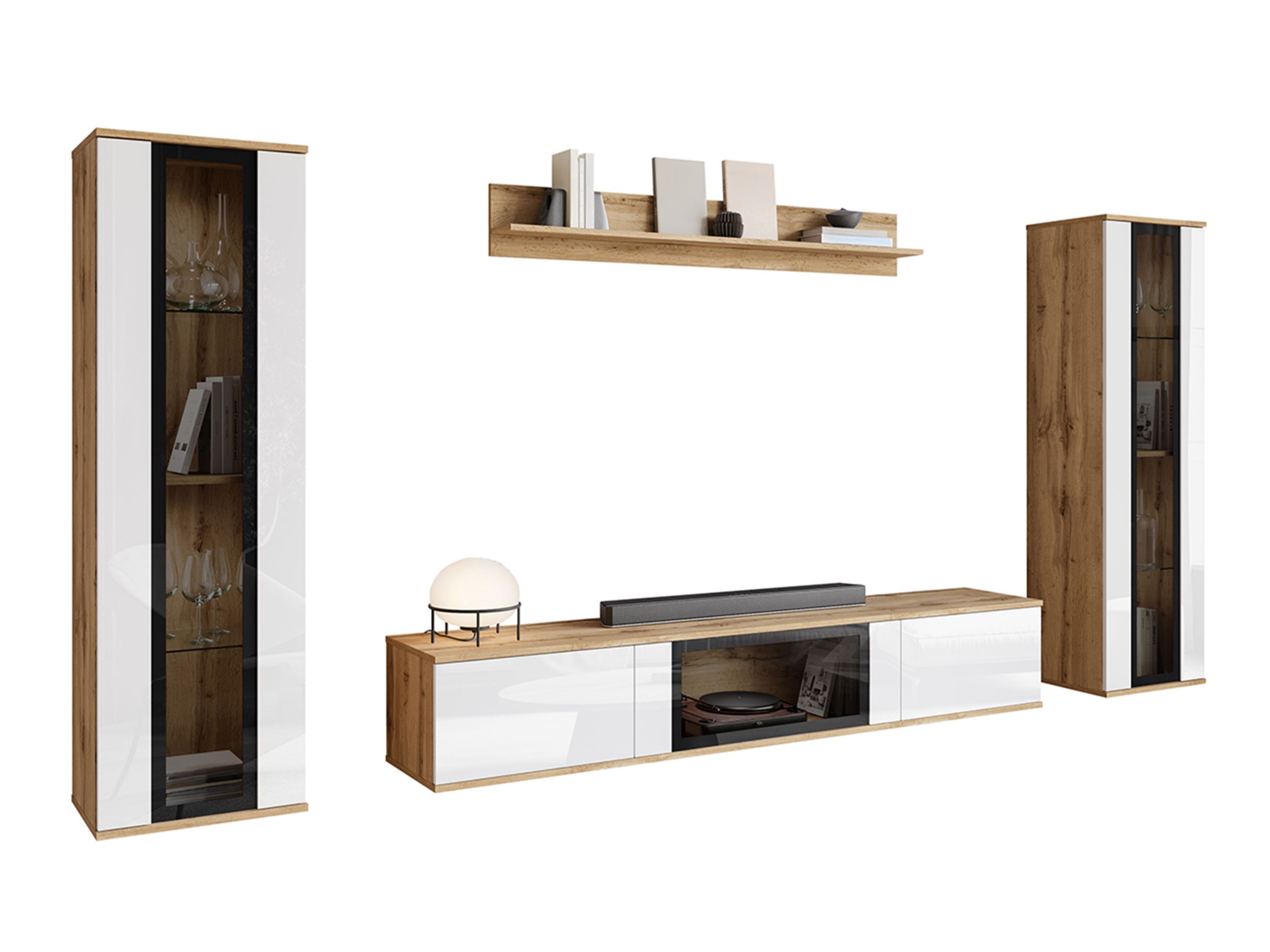 Conjunto para sala de estar Torcame 103 (Carvalho wotan + Branco brilhante)