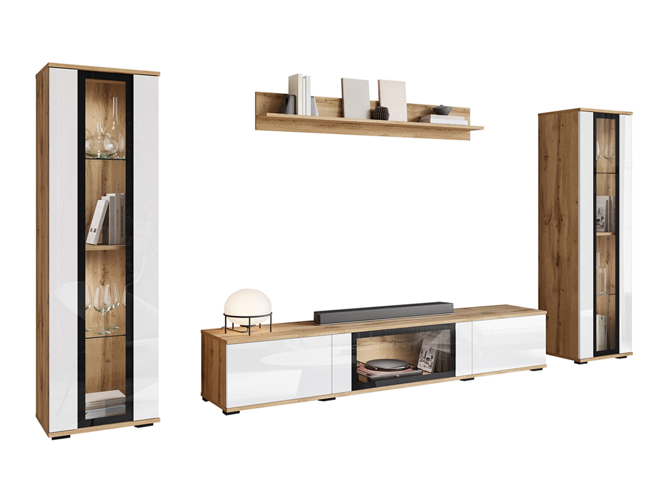 Conjunto para sala de estar Torcame 103 (Carvalho wotan + Branco brilhante)