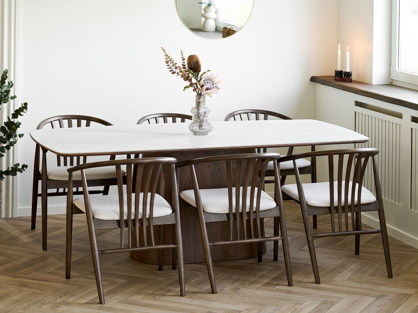 Mesa Brea 269 (Castanho escuro + Marmore branco)