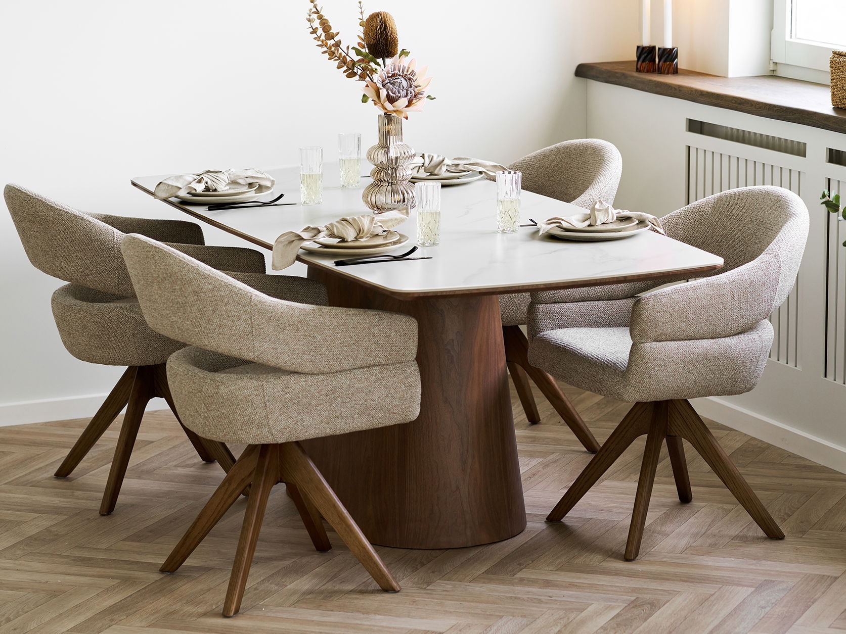 Mesa Brea 269 (Castanho escuro + Marmore branco)