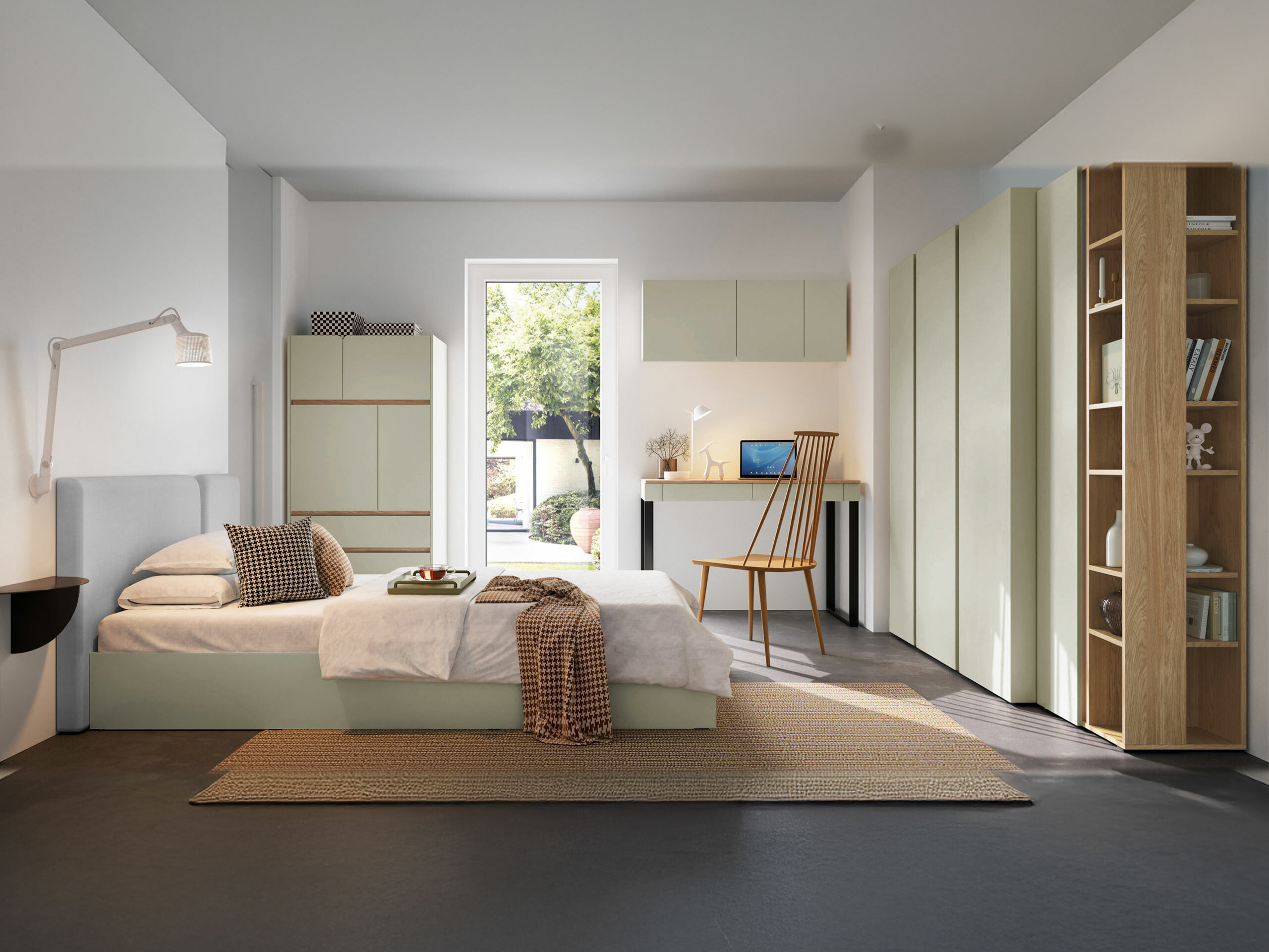 Estante Fiosono 104 (Verde empoeirado + Carvalho)