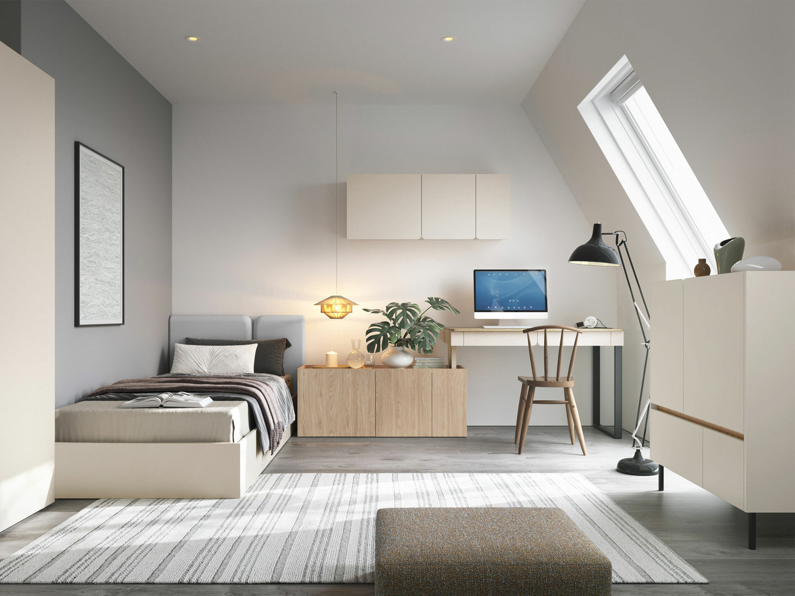 Mesa de escritório para cantos Fiosono 110 (Bege + Carvalho claro)