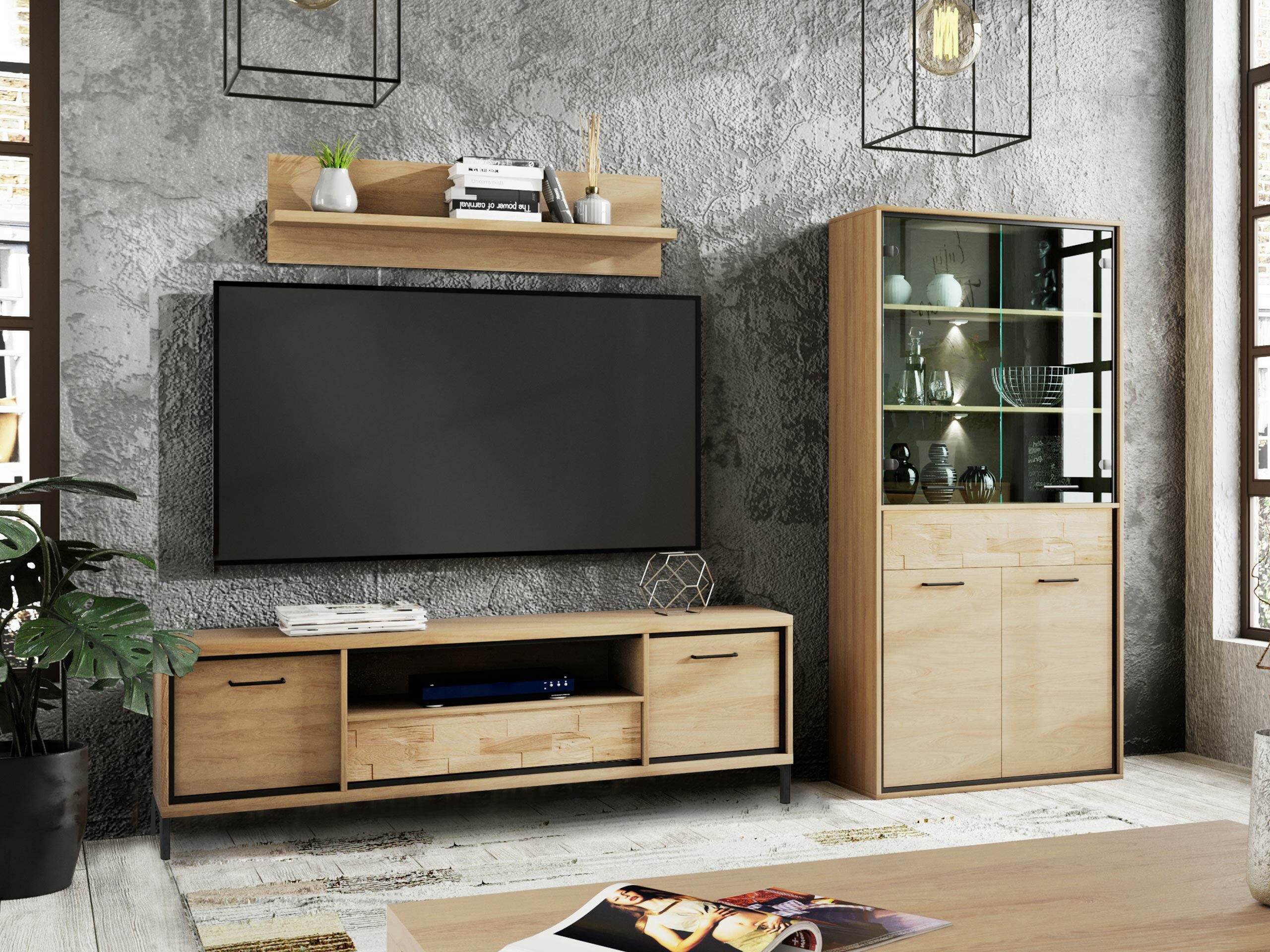 Conjunto para sala de estar Etrmoni 119 (Madeira clara + Carvalho)