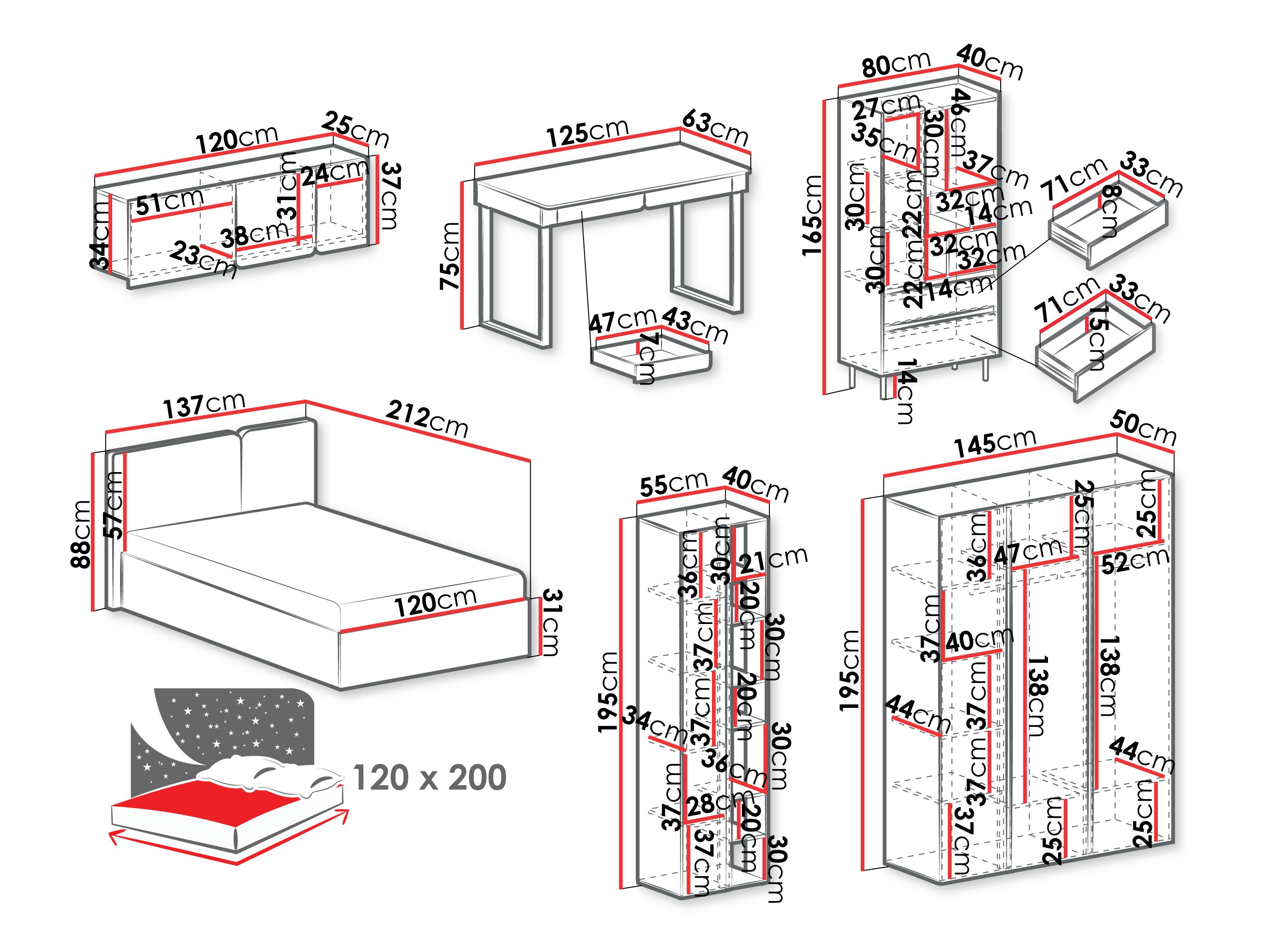 Conjunto de mobiliário Fiosono 114 (Bege + Carvalho claro)
