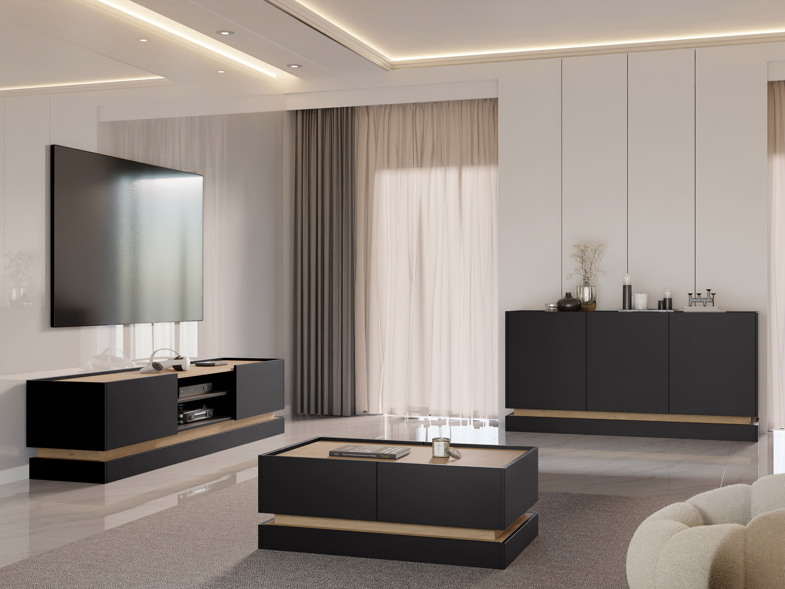 Conjunto para sala de estar Comfivo Tilia (Preto + Carvalho)