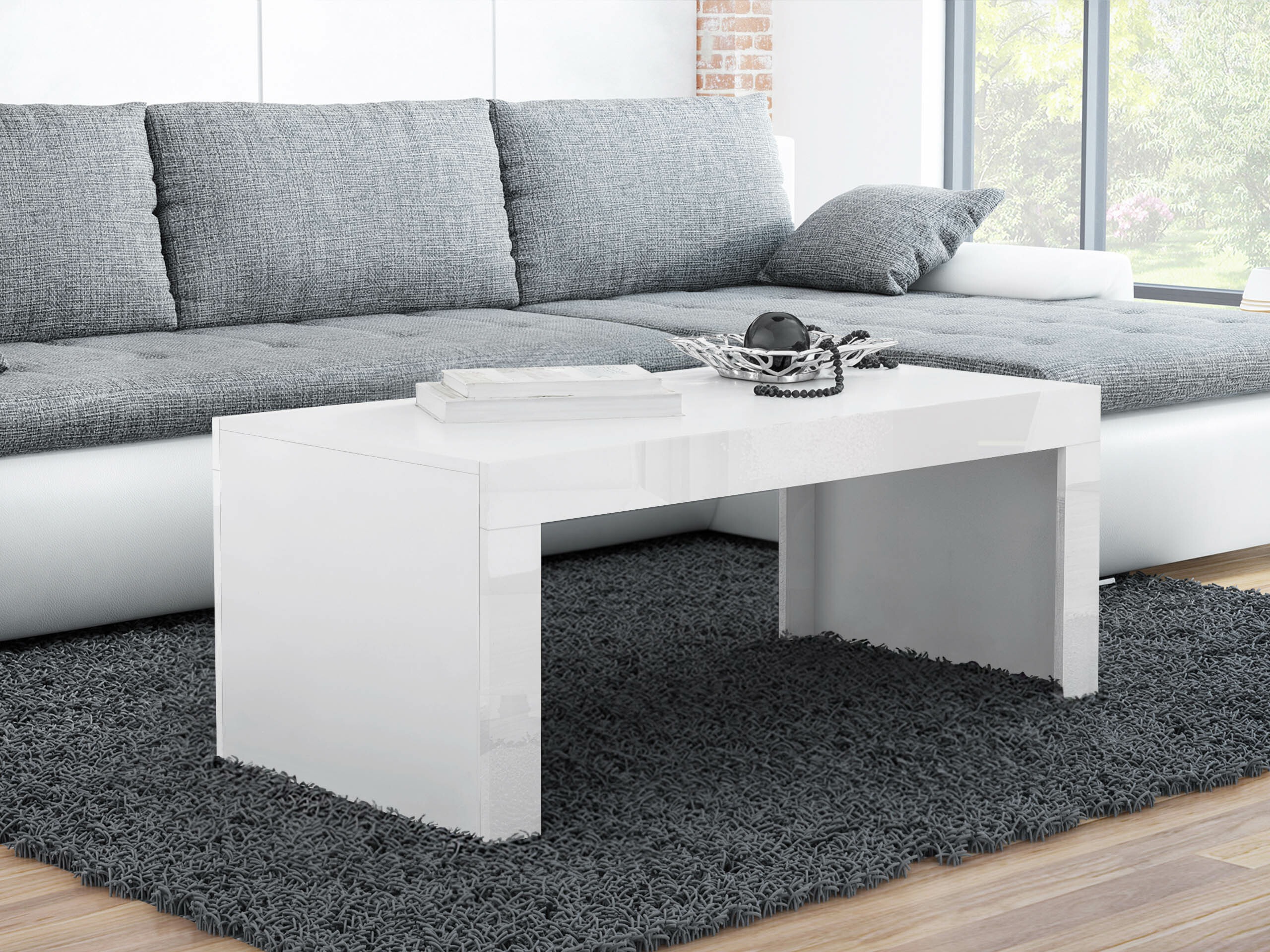 Mesa de centro Charlotte 107 (Branco + Branco brilhante)