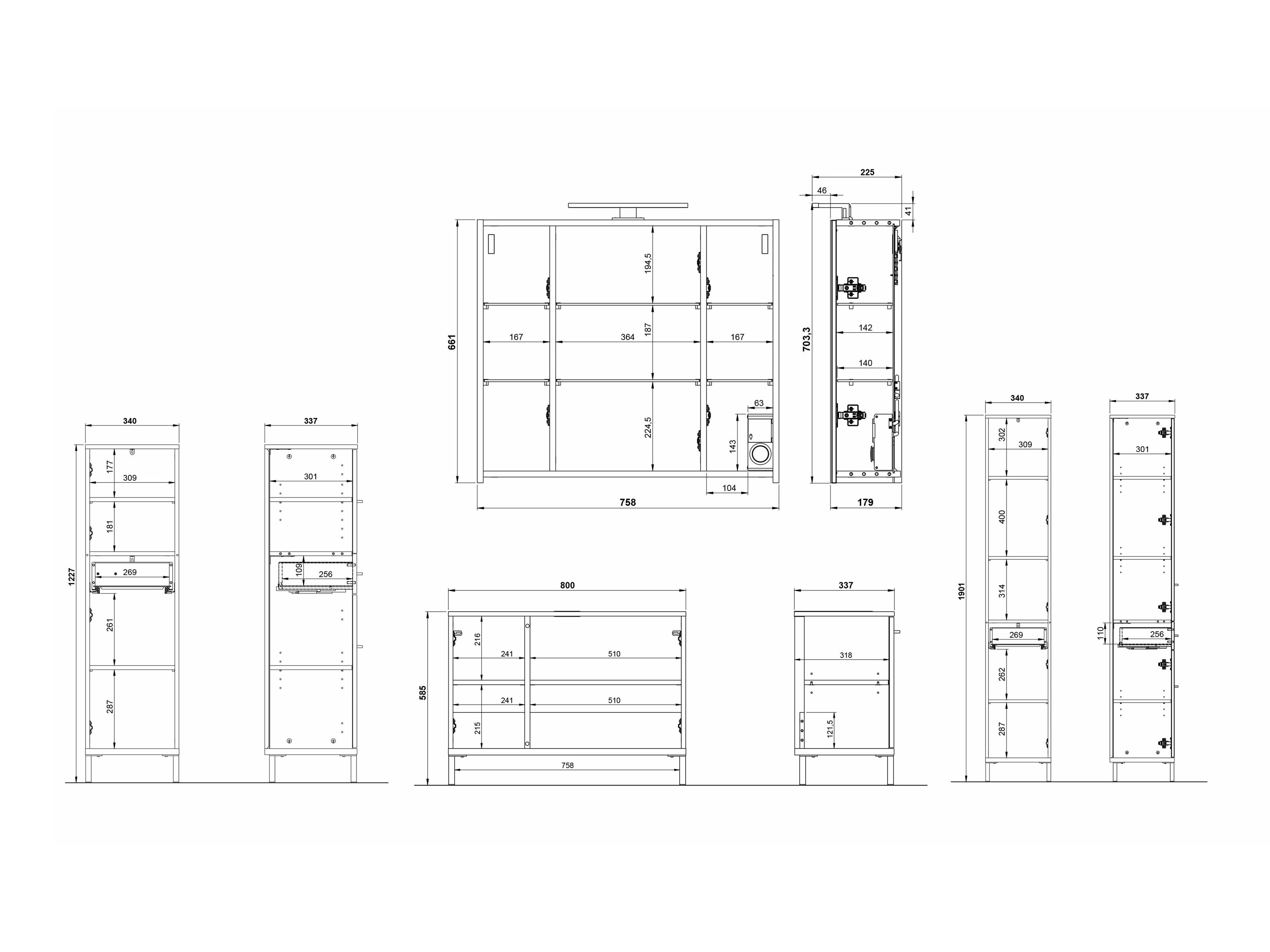 Conjunto para casa de banho Ruvlevu 105 (Cinzento claro + Noz)