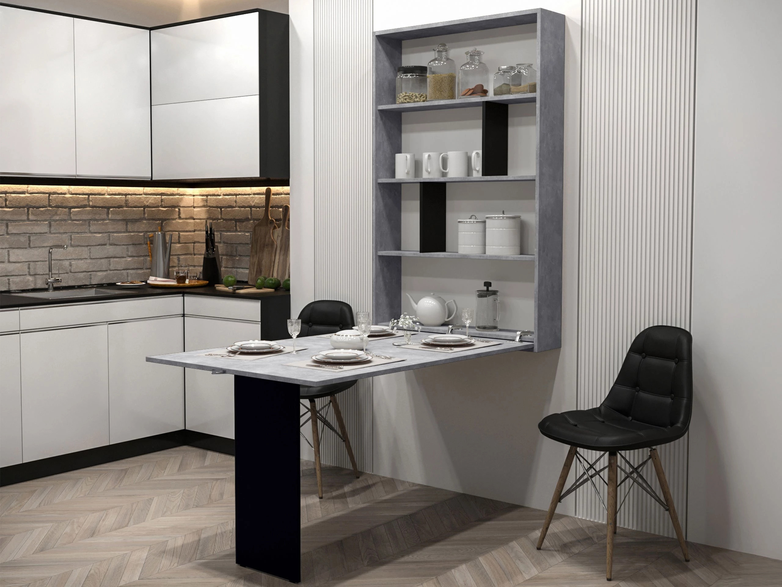 Mesa dobrável Hartford 428 (Preto + Cimento)