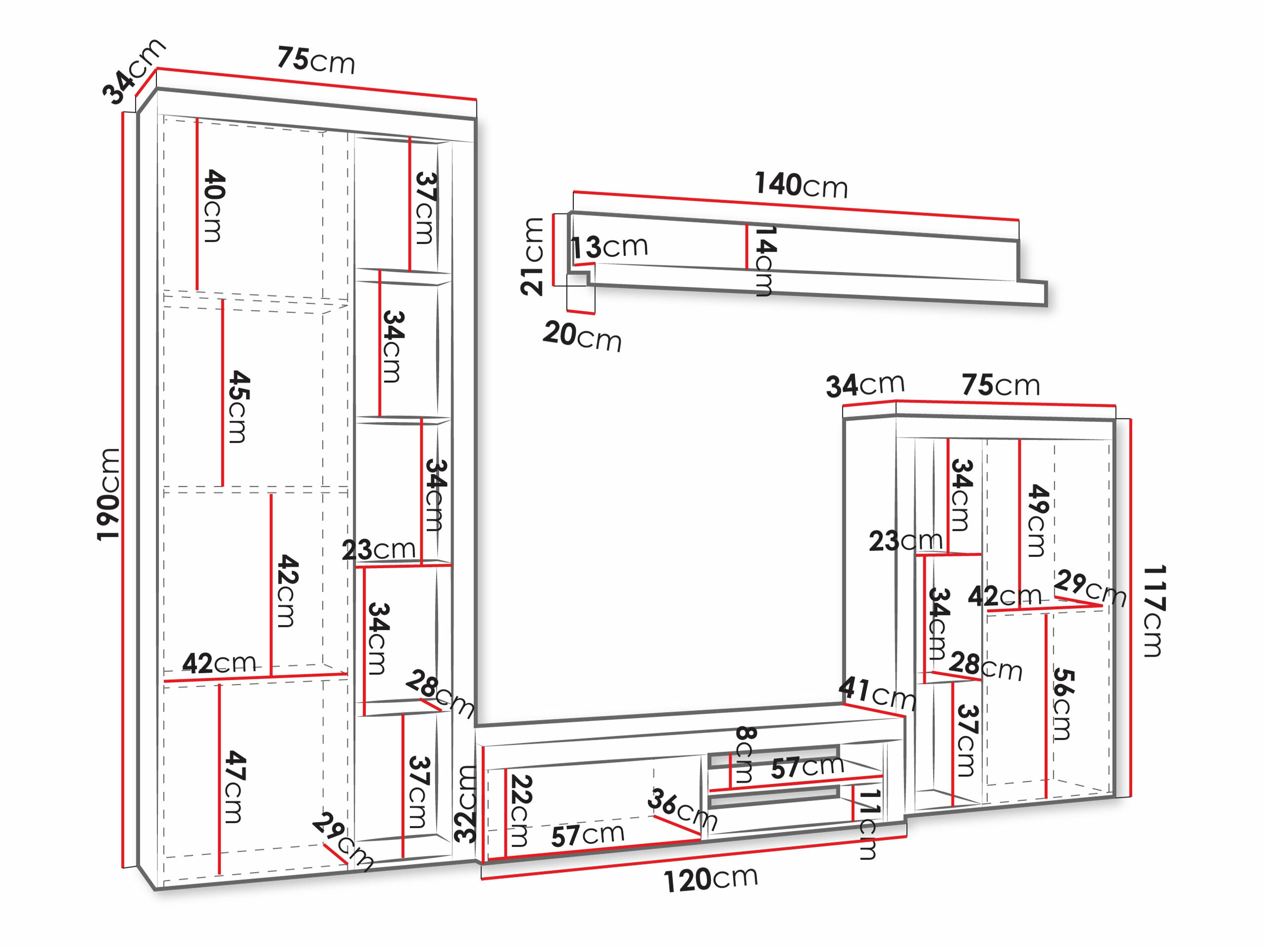 Conjunto para sala de estar Soca (Carvalho sonoma)