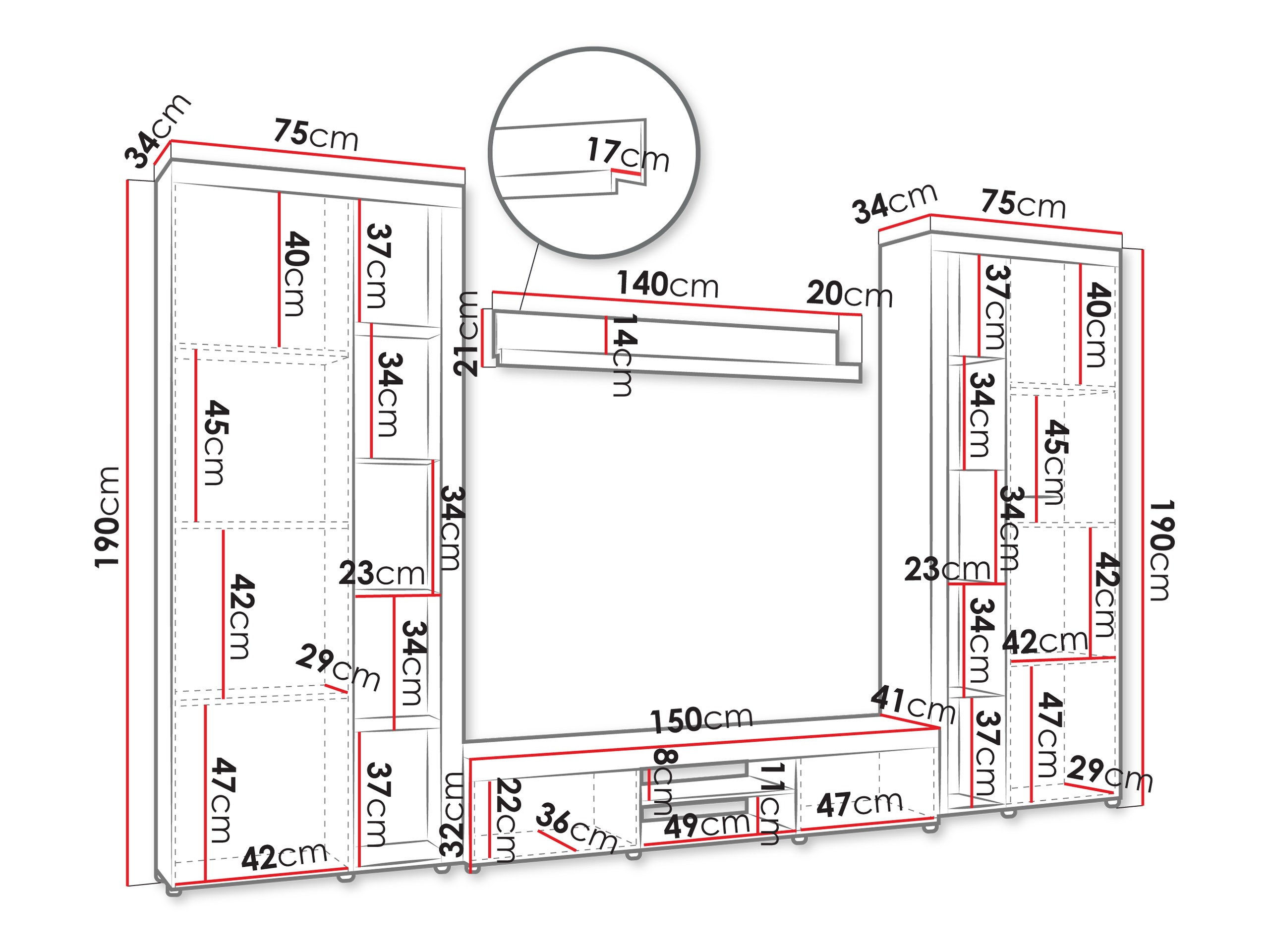 Conjunto para sala de estar Soca II (Carvalho sonoma)