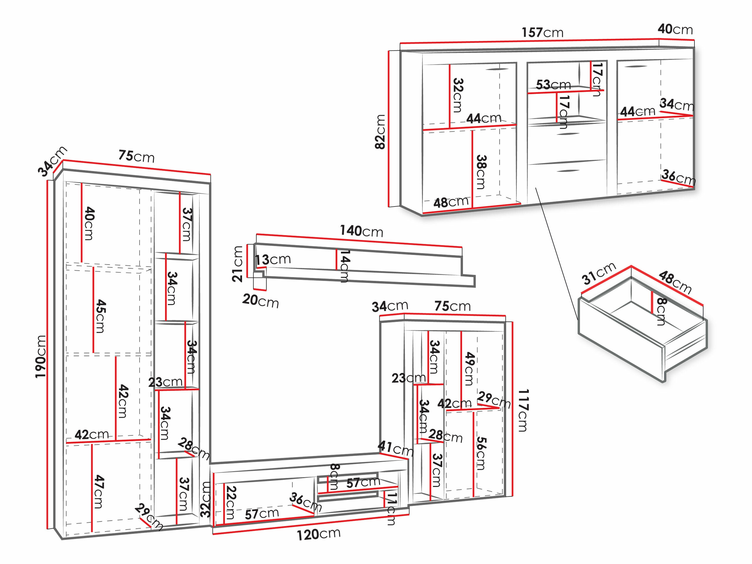 Conjunto para sala de estar Tucson 106 (Branco)