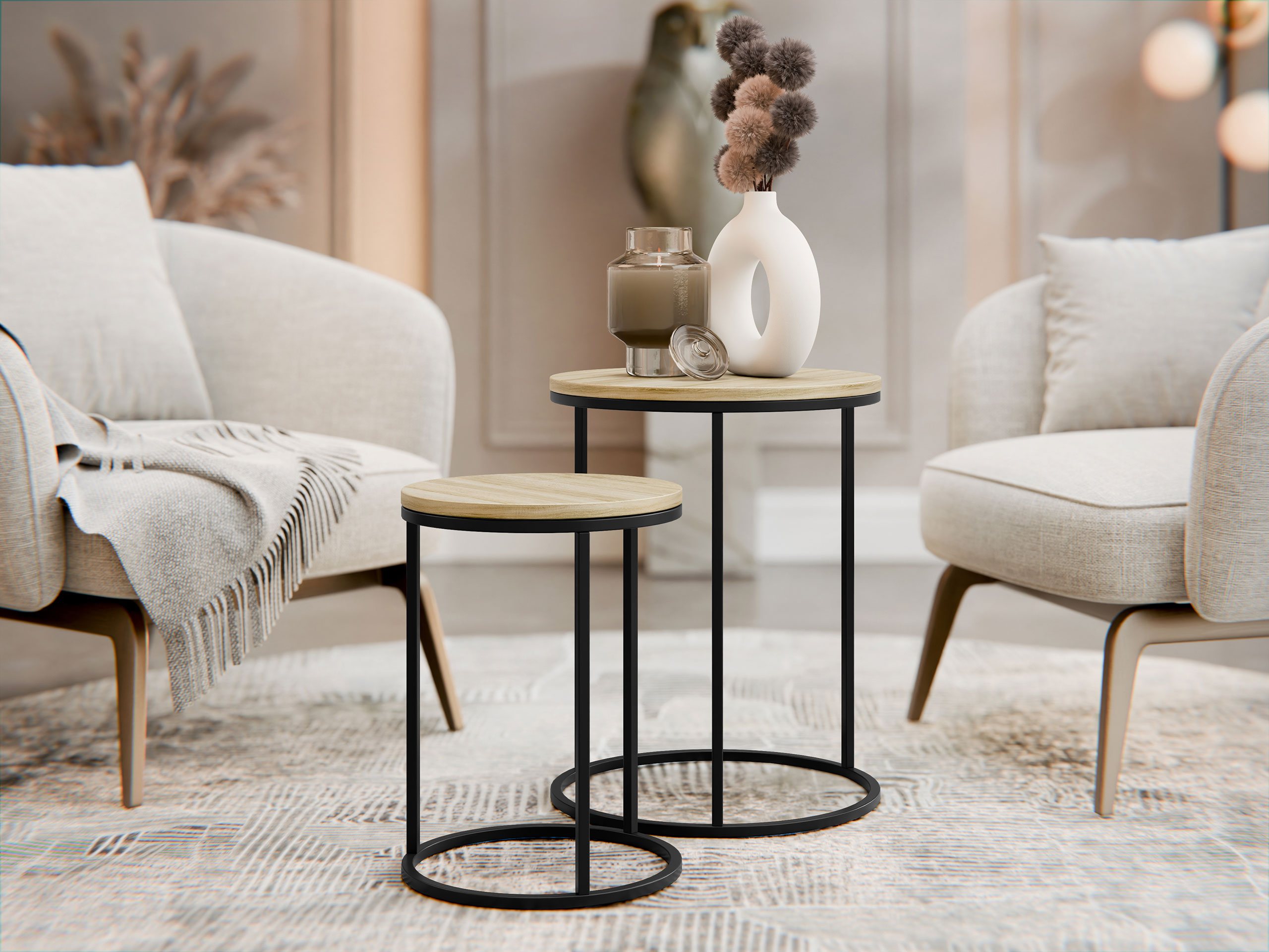 Conjunto de mesas de apoio Iter (Madeira clara)