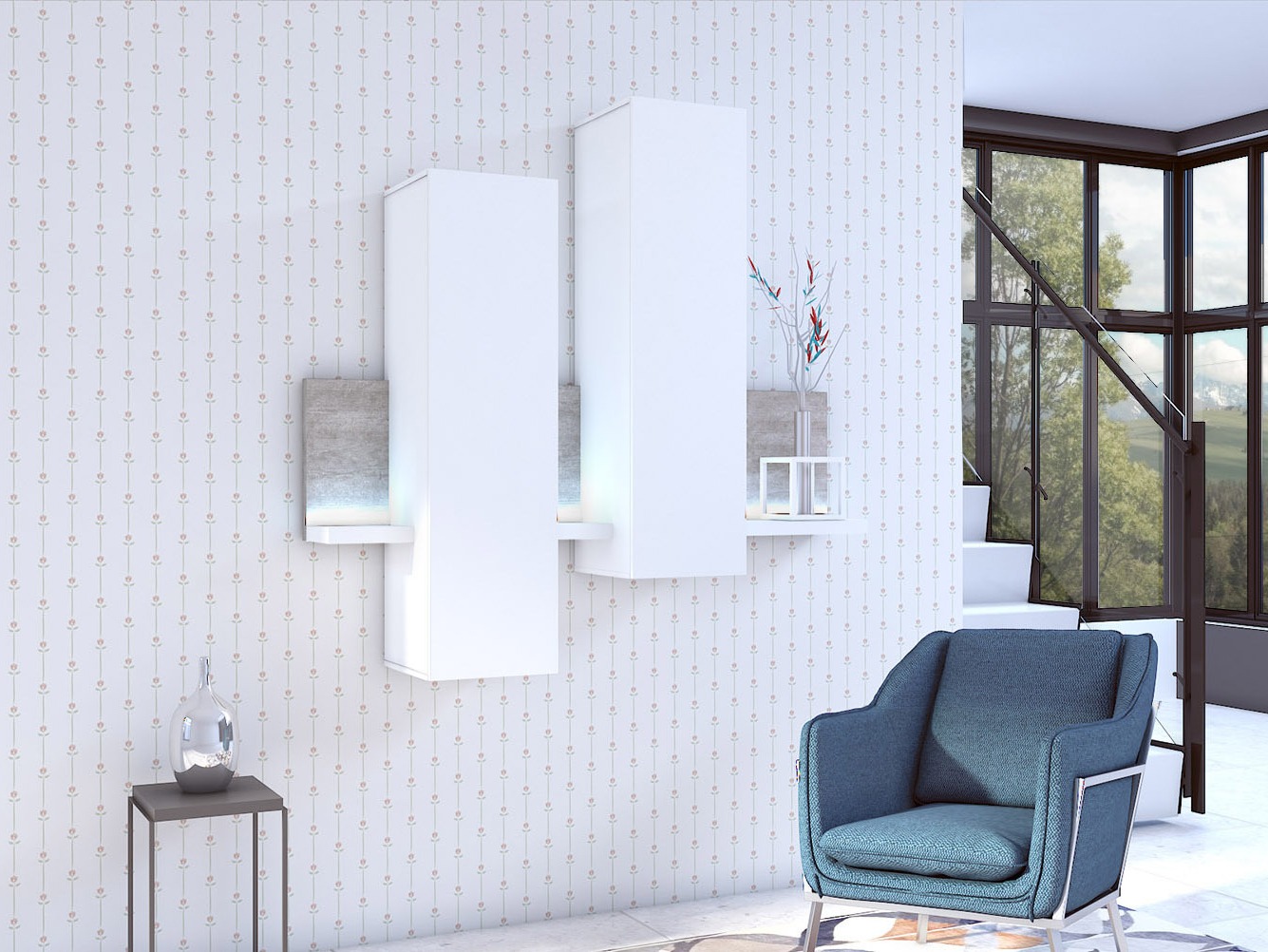 Armário suspenso Lutiva 101 (Branco + Cimento)