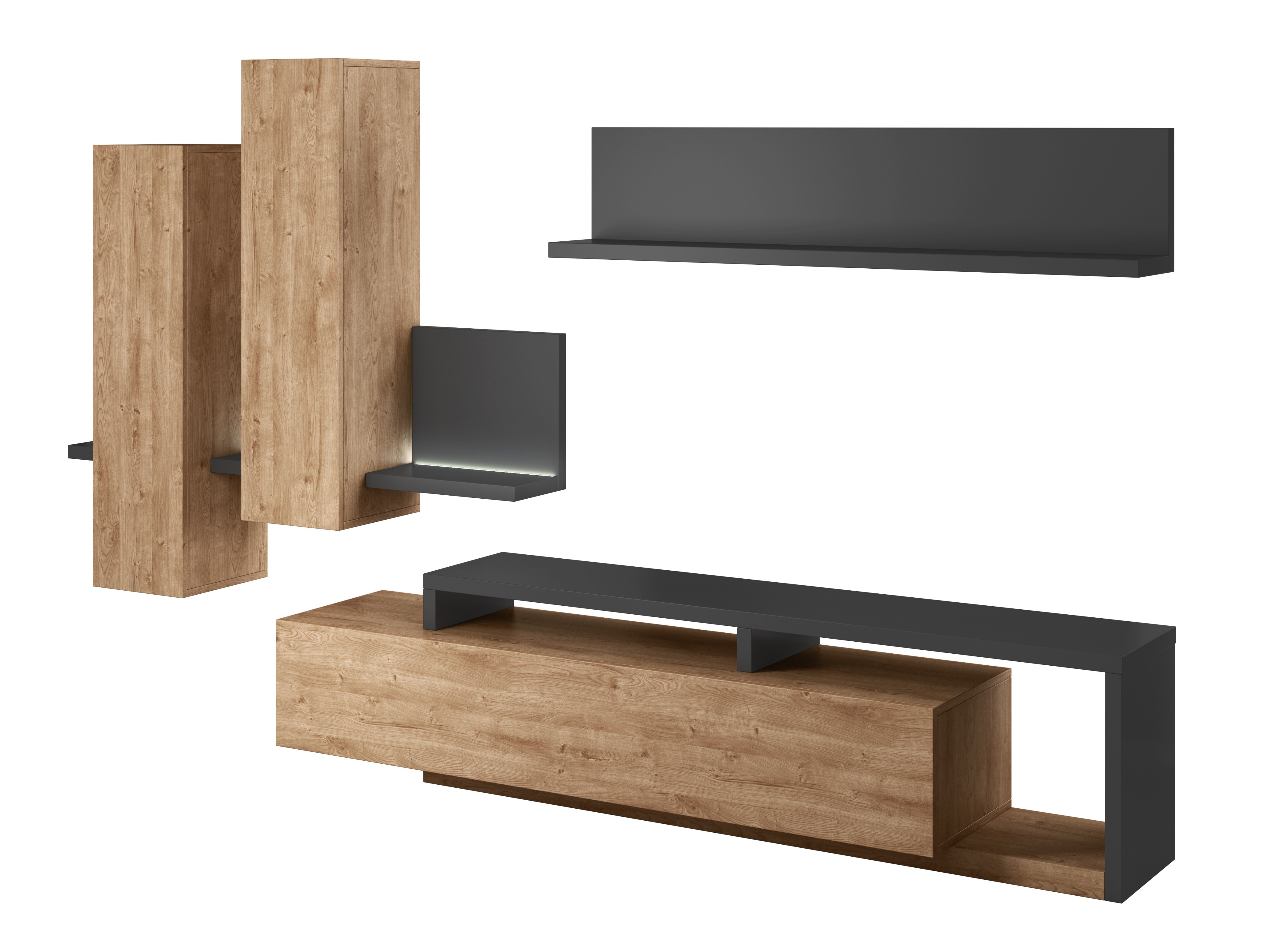 Conjunto para sala de estar Lutiva 100 (Antracite + Ribbec carvalho)