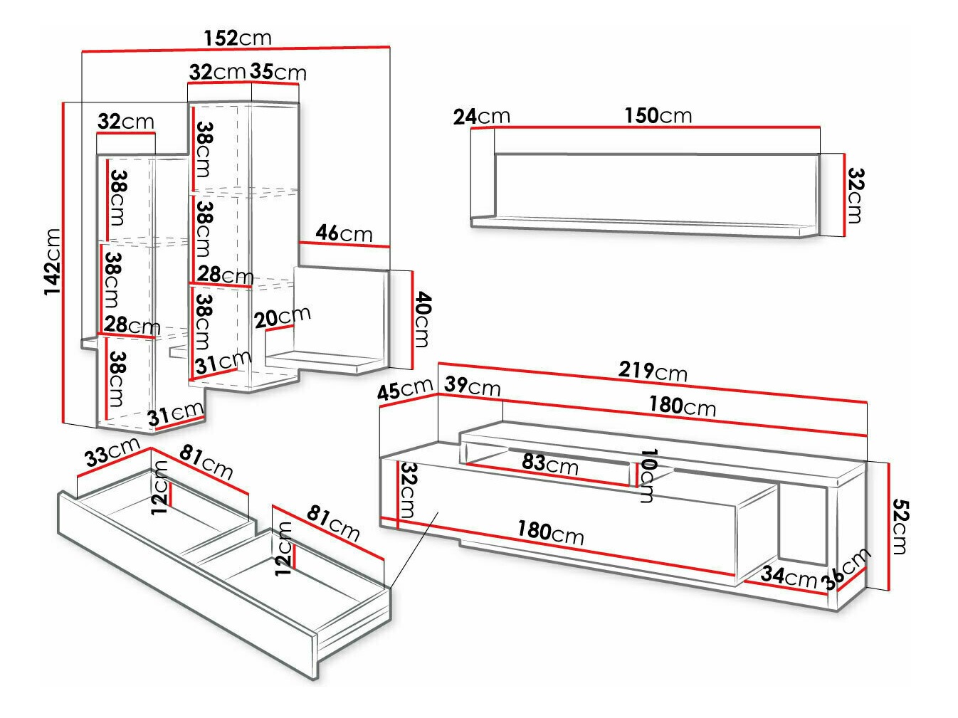 Conjunto para sala de estar Lutiva 100 (Branco + Cimento)