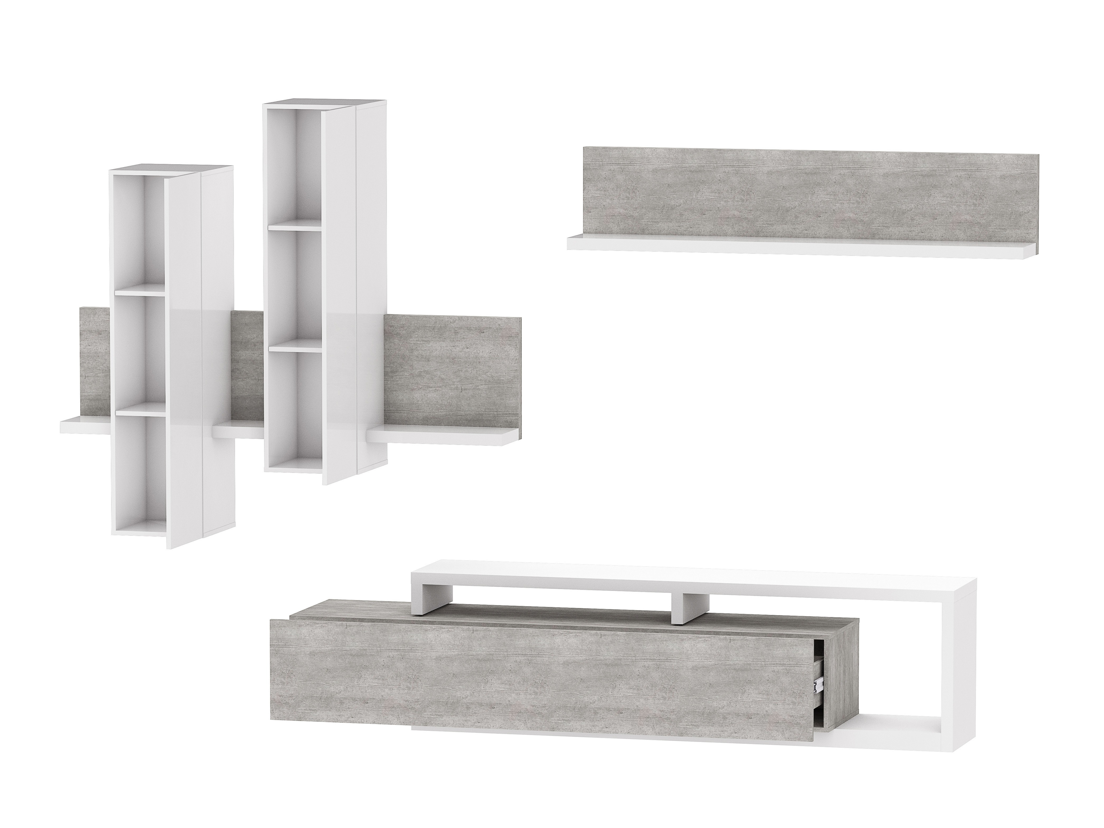 Conjunto para sala de estar Lutiva 100 (Branco + Cimento)