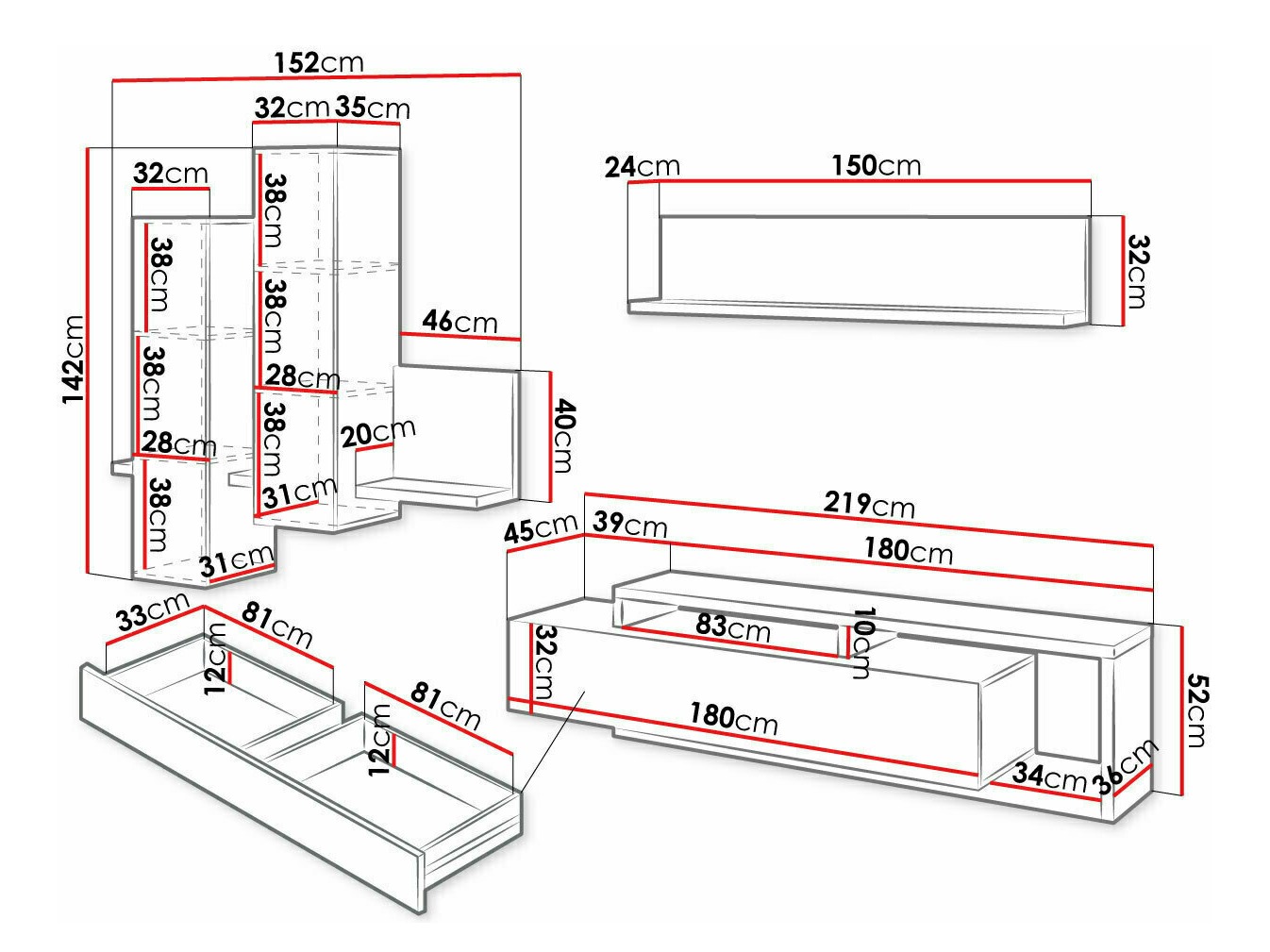 Conjunto para sala de estar Lutiva 100 (Matera cinzento + Abeto escuro)