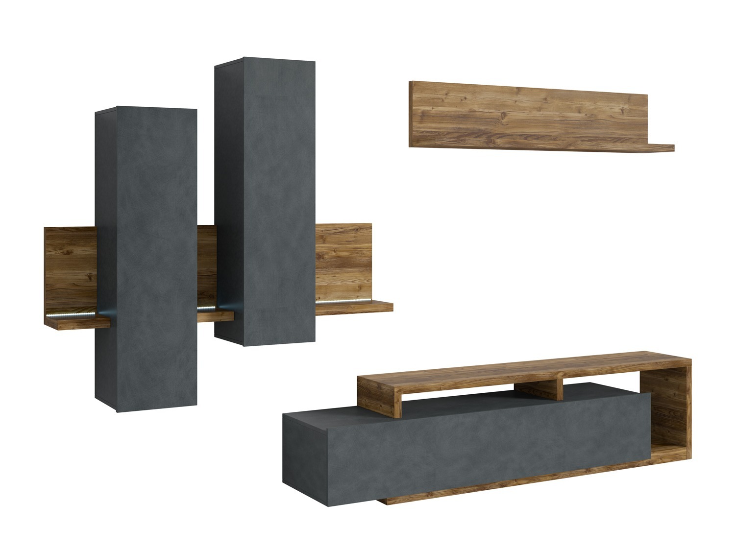 Conjunto para sala de estar Lutiva 100 (Matera cinzento + Abeto escuro)