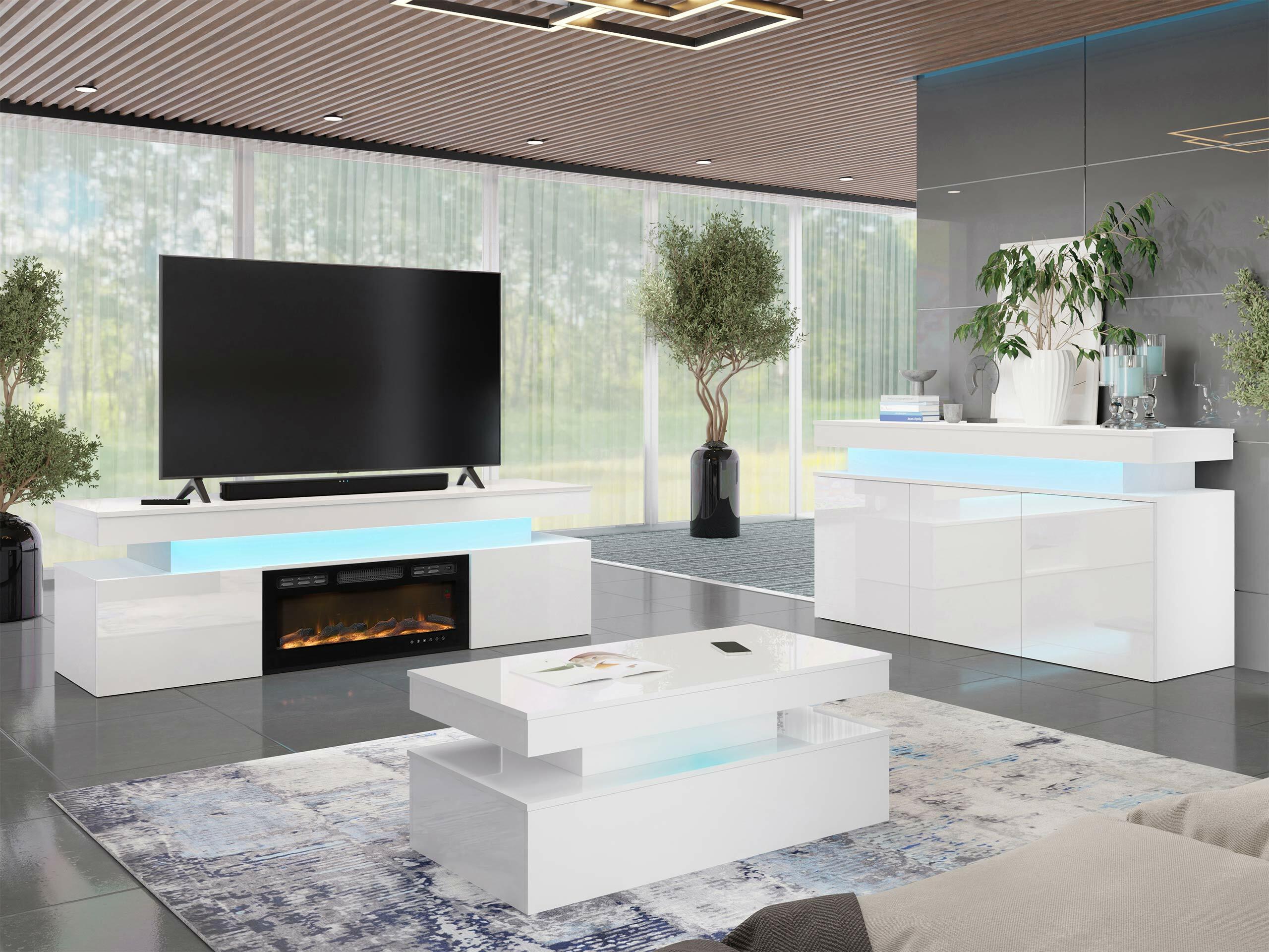 Conjunto para sala de estar Monfero I (Branco + Branco brilhante)