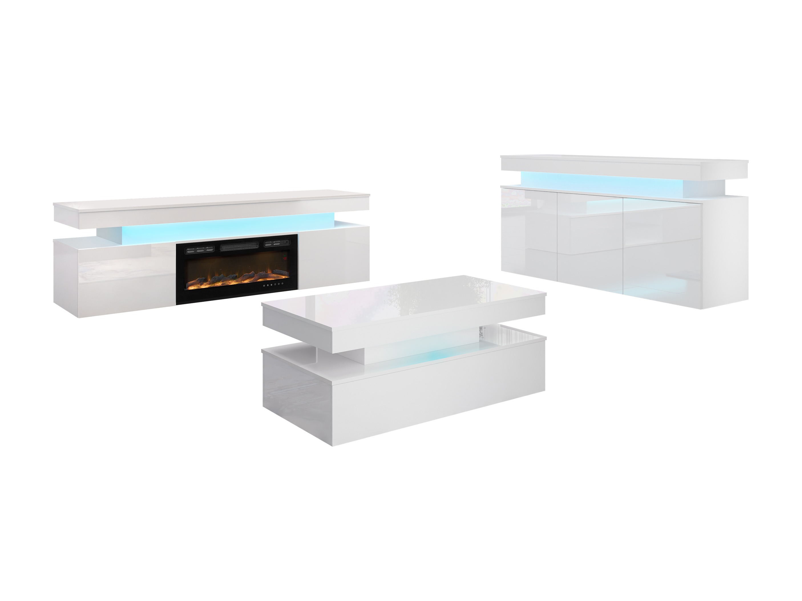 Conjunto para sala de estar Monfero I (Branco + Branco brilhante)