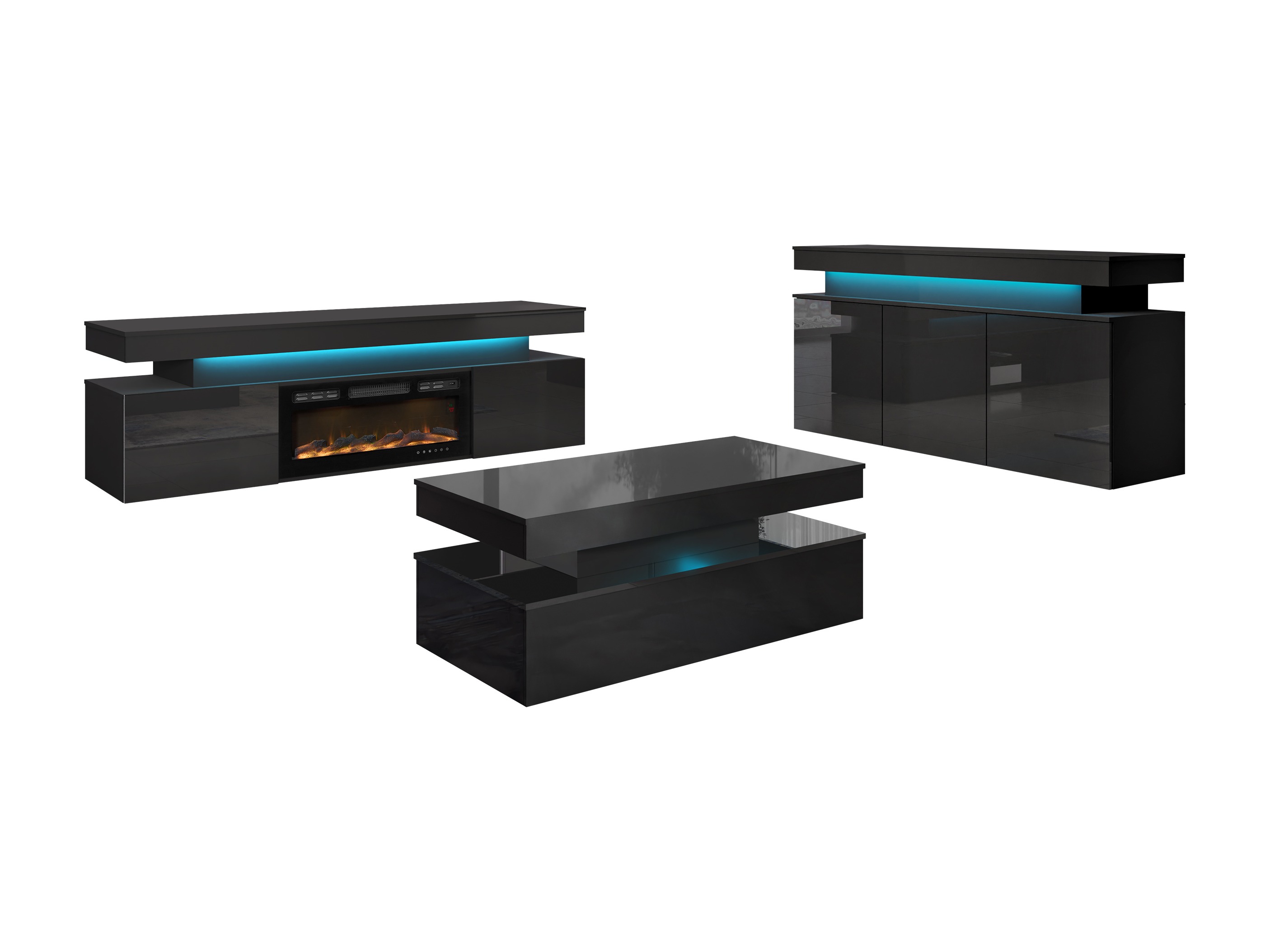 Conjunto para sala de estar Monfero I (Preto + Preto brilhante)