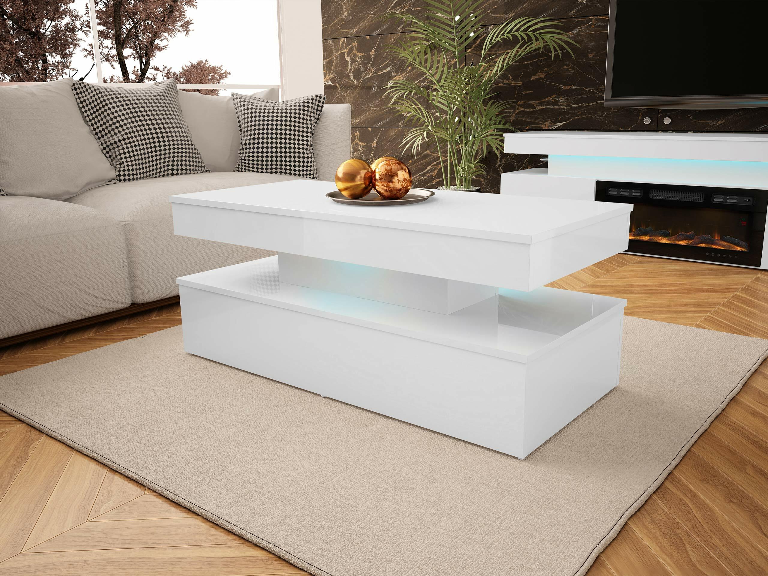 Mesa de centro Monfero (Branco + Branco brilhante)