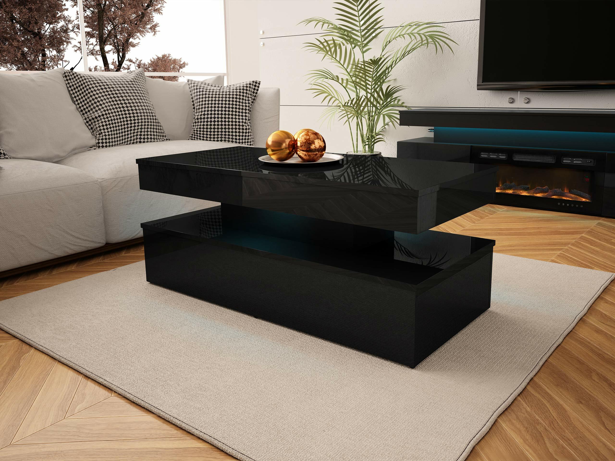 Mesa de centro Monfero (Preto + Preto brilhante)