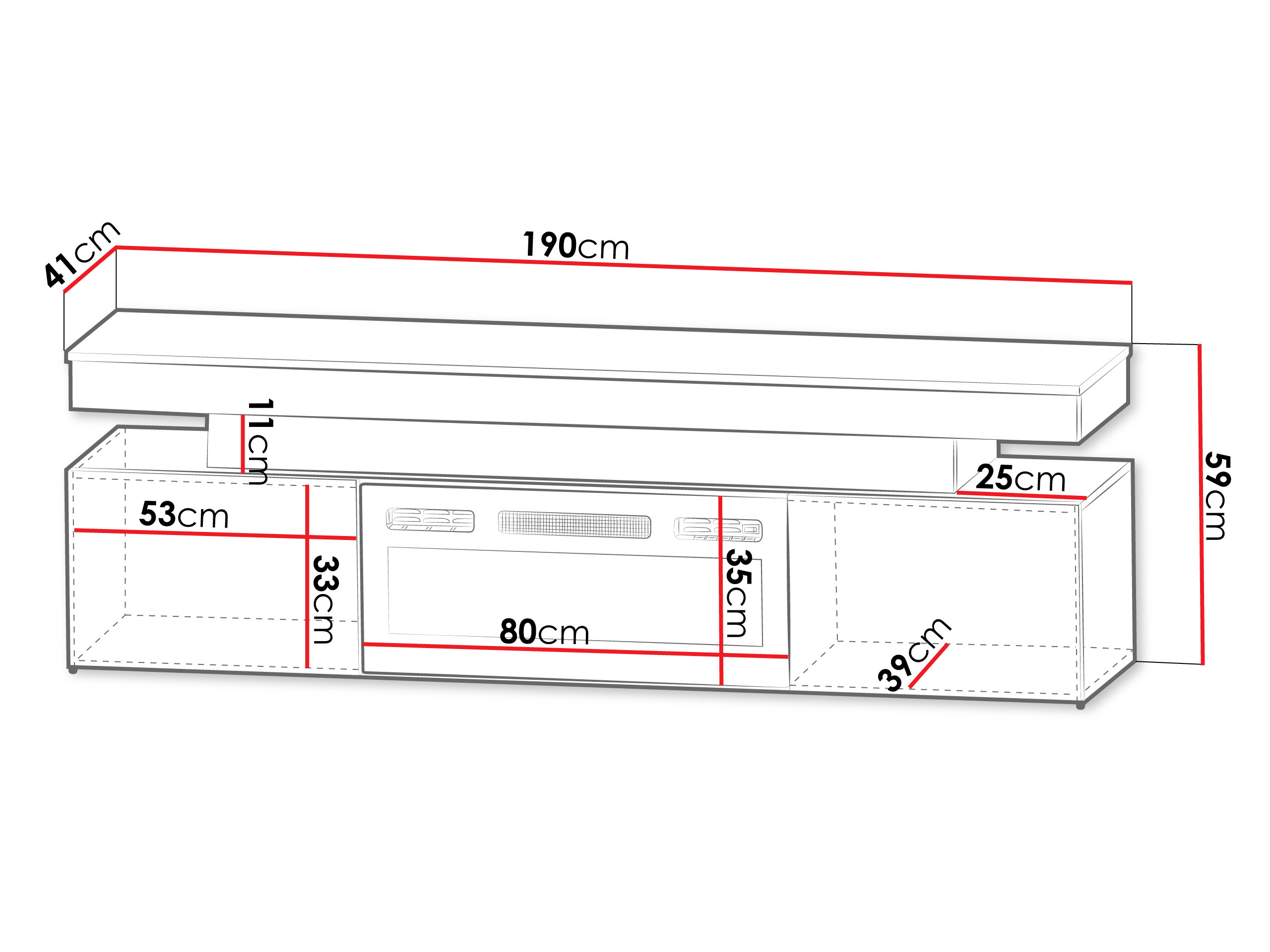 Móvel de TV Monfero I (Preto + Preto brilhante)