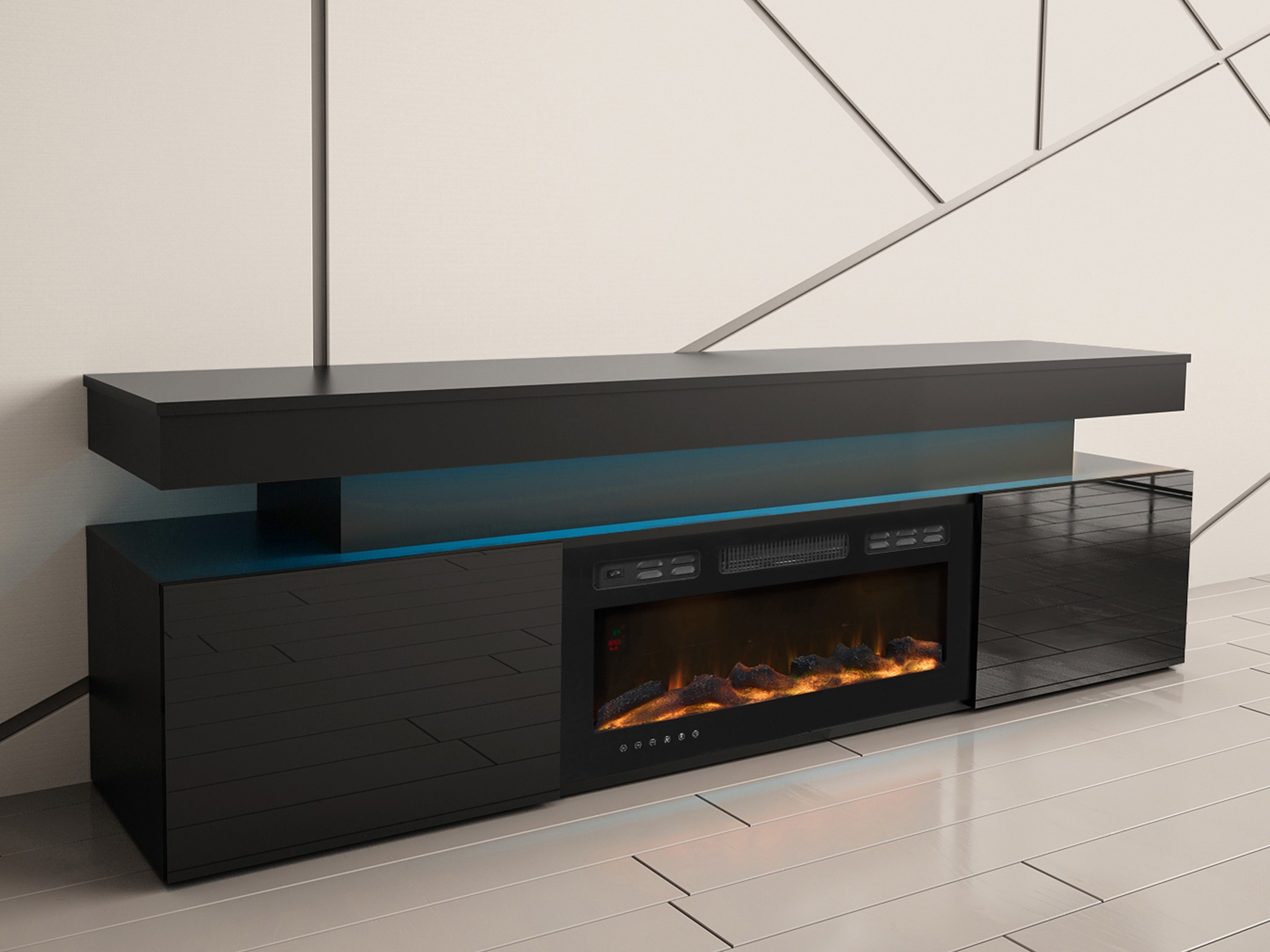 Móvel de TV Monfero I (Preto + Preto brilhante)