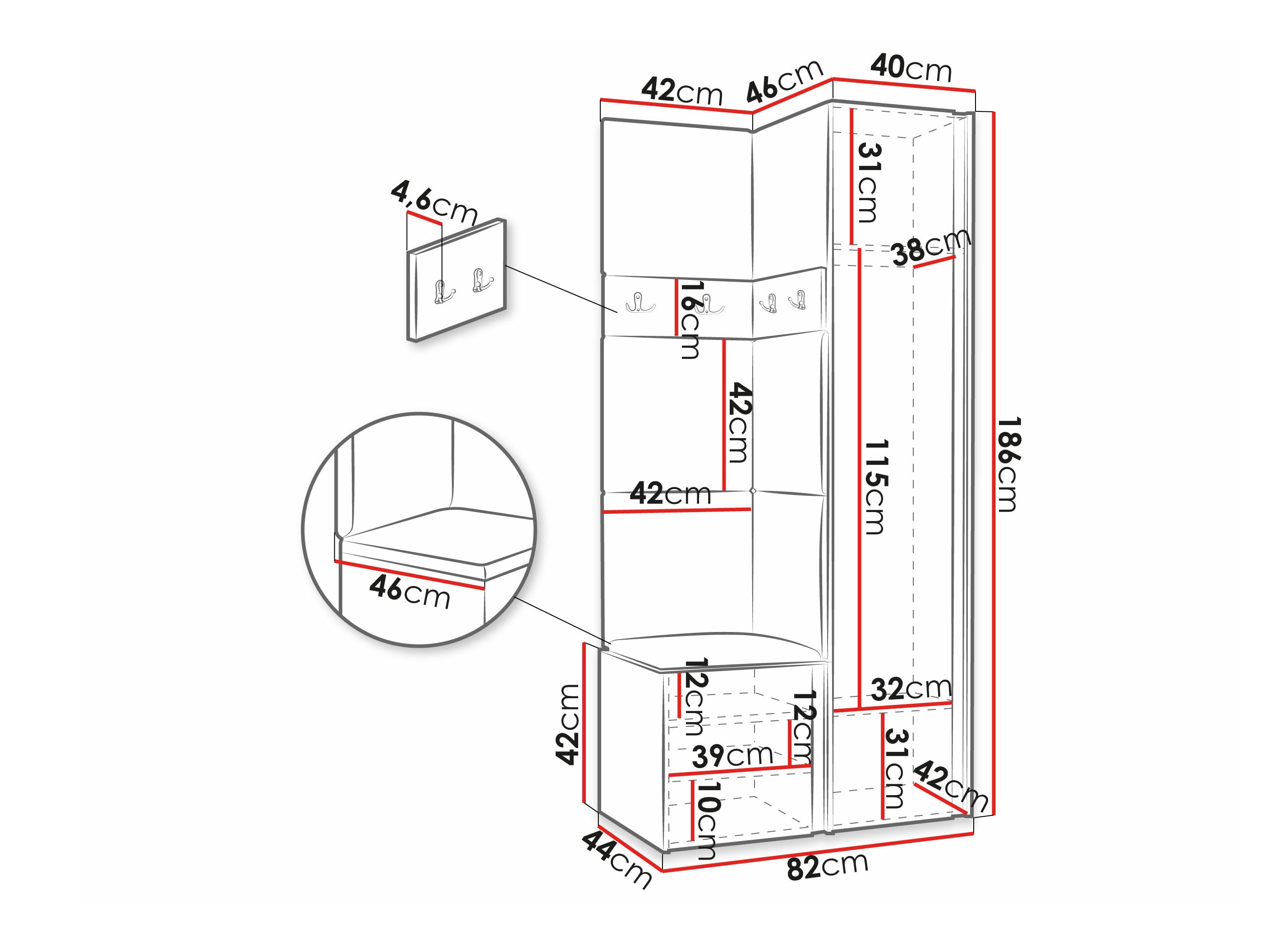 Conjunto para corredor Pinis XXV (Carvalho Artisan + Preto)