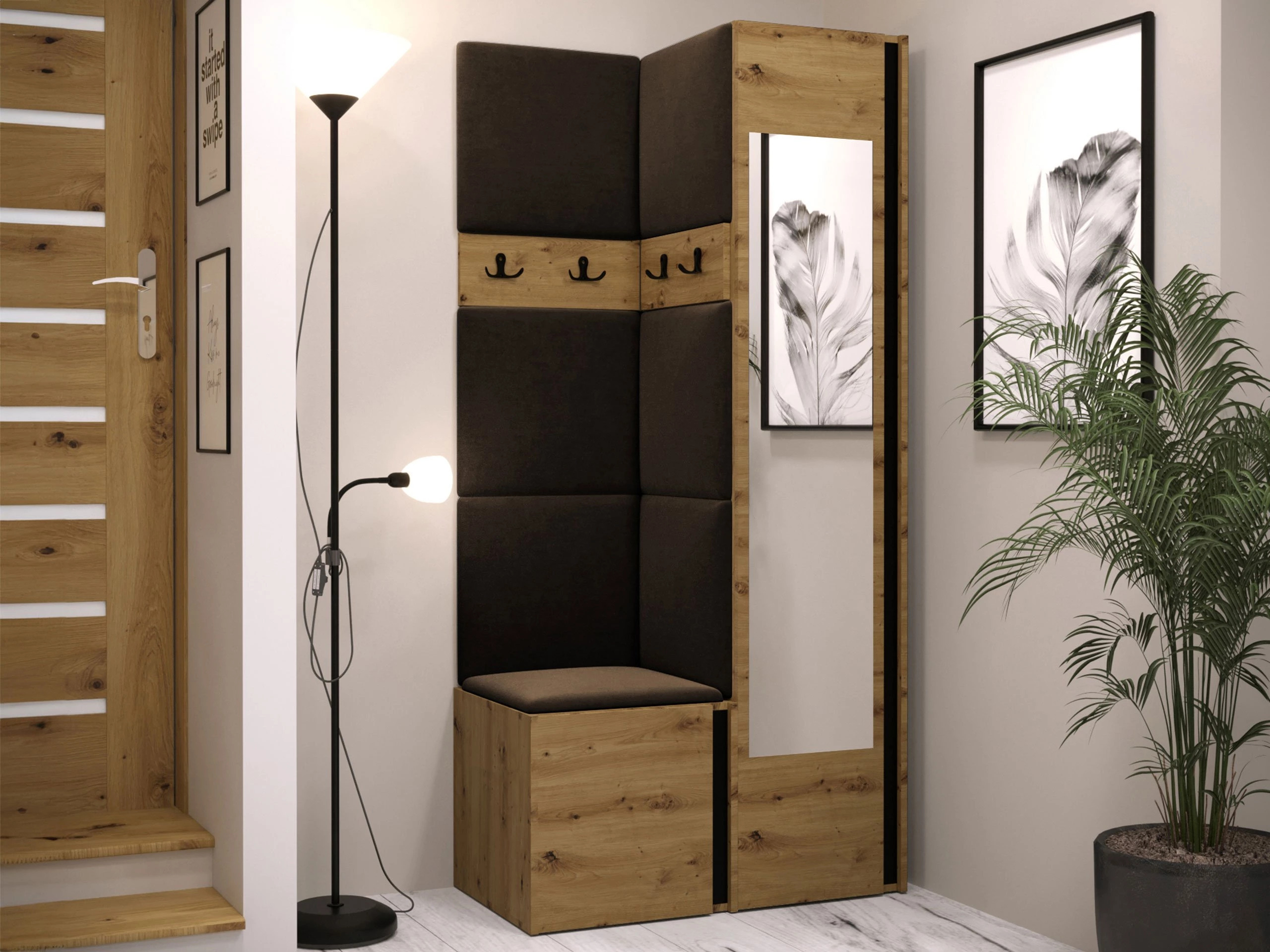 Conjunto para corredor Pinis XXV (Carvalho Artisan + Preto)