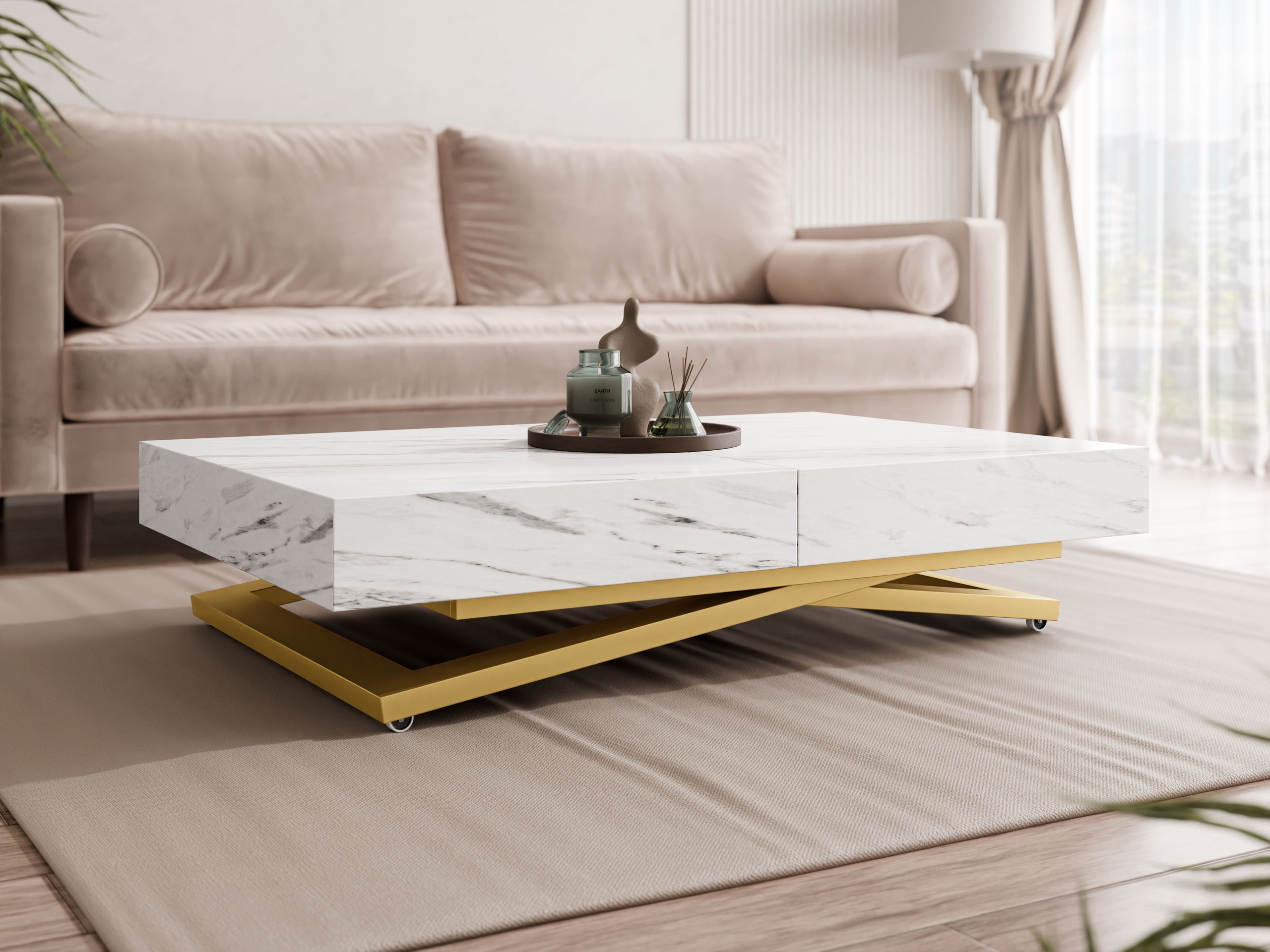 Mesa de centro extensível Oswego 173 (Marmore branco)