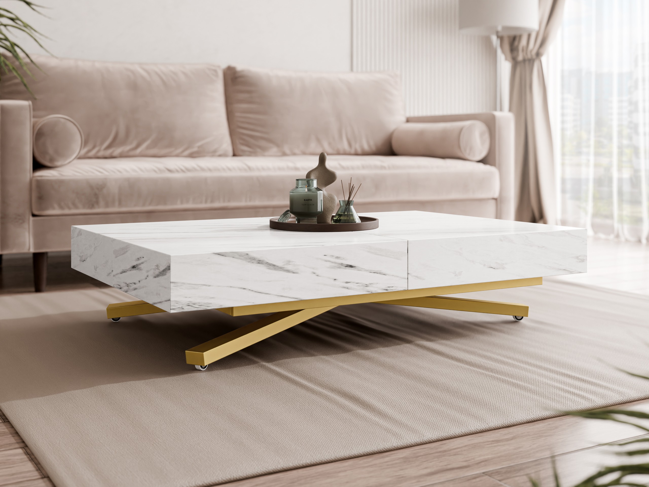 Mesa de centro extensível Oswego 178 (Marmore branco)
