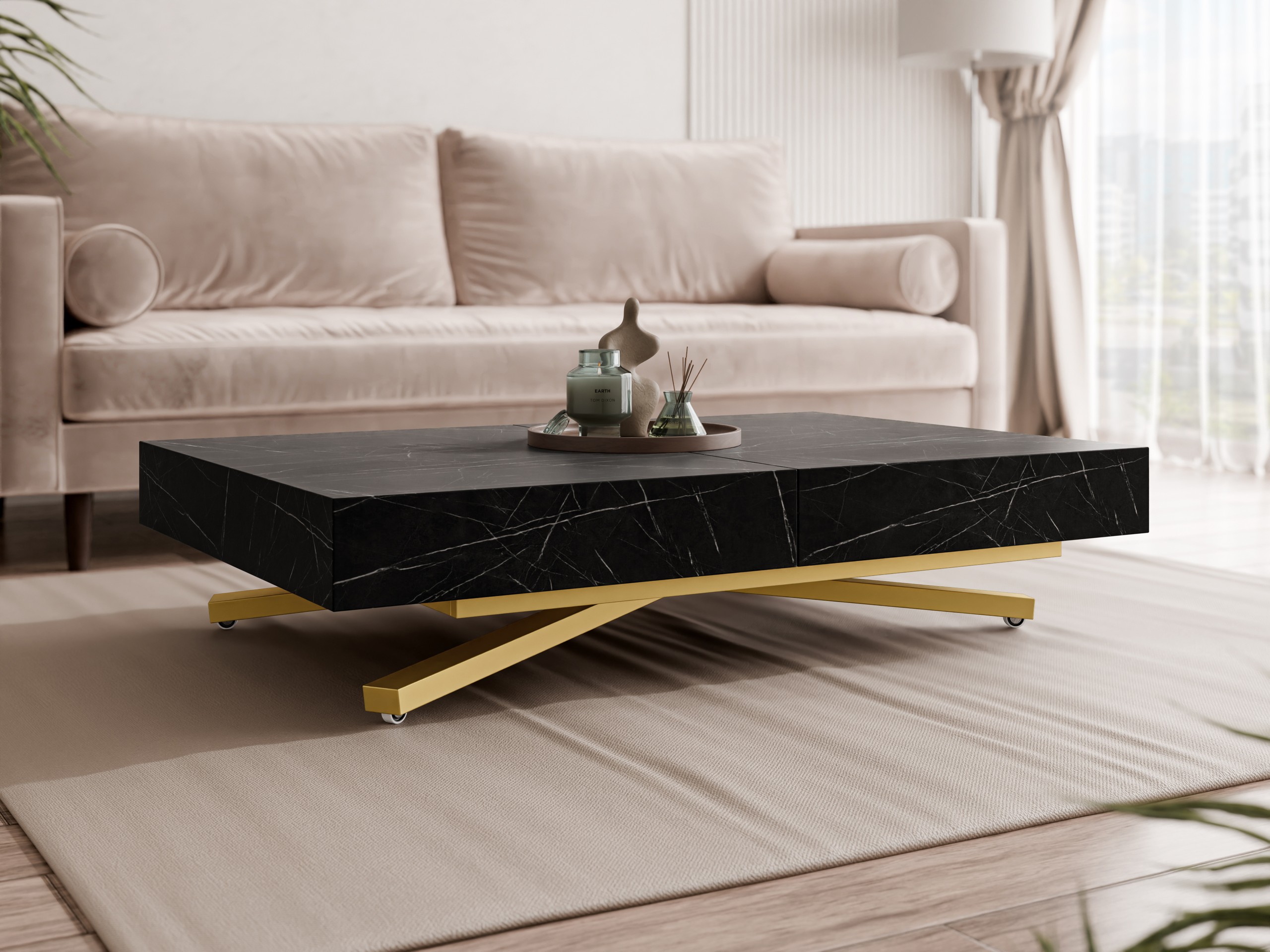 Mesa de centro extensível Oswego 178 (Mármore preto)
