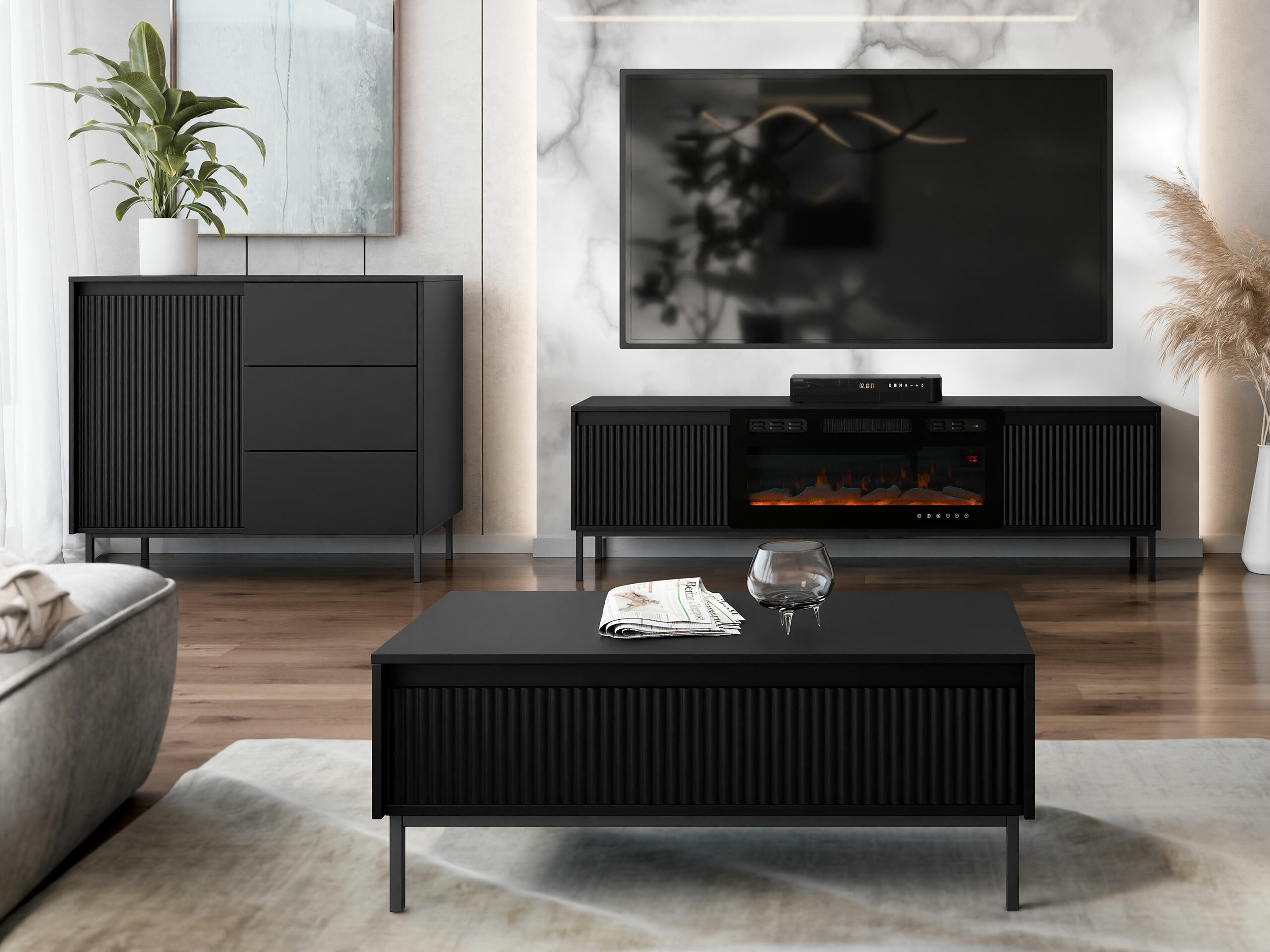 Conjunto para sala de estar Comfivo Delruva IV (Preto)