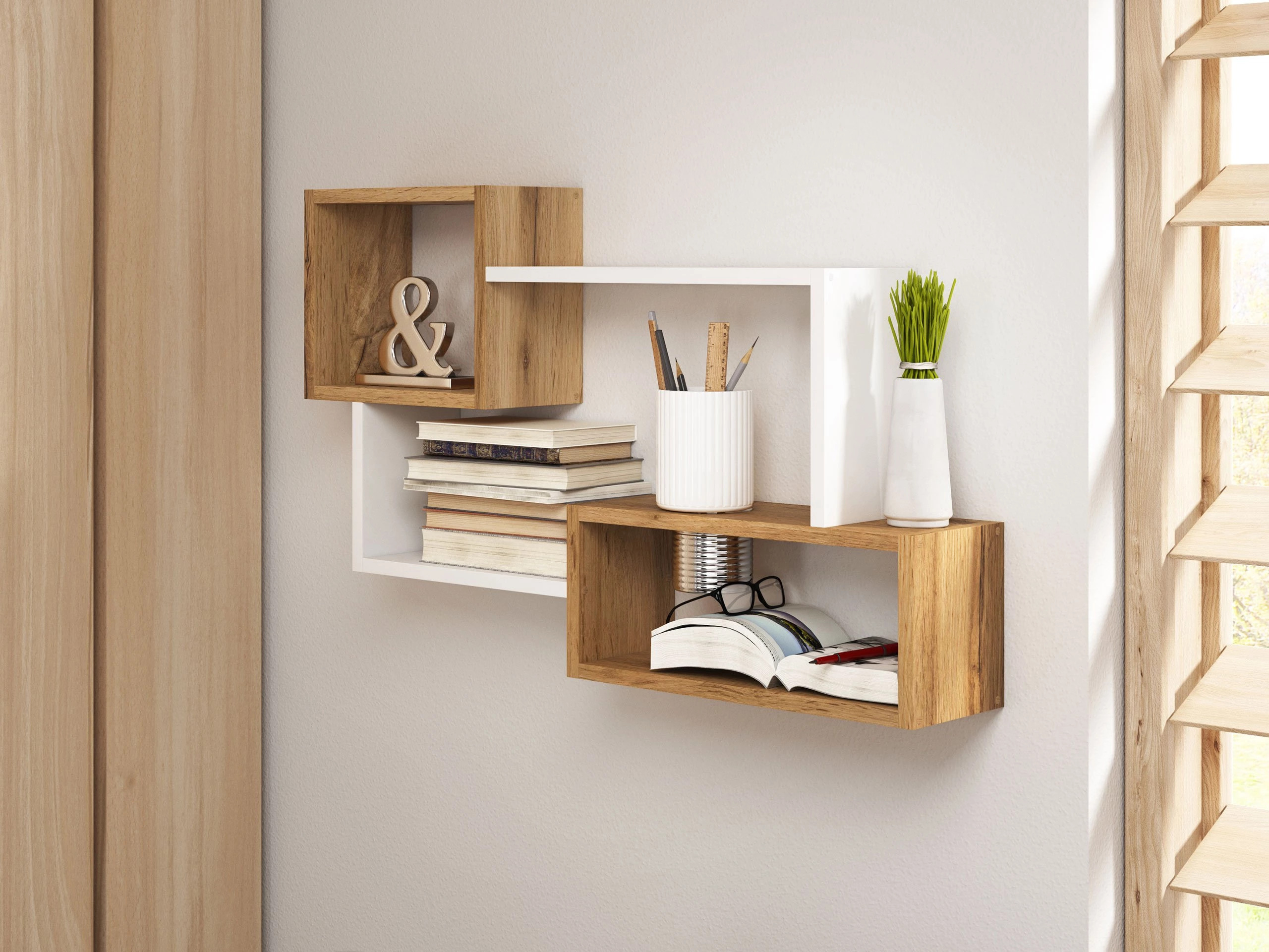 Estante de parede Lexicon II (Carvalho wotan + Branco)