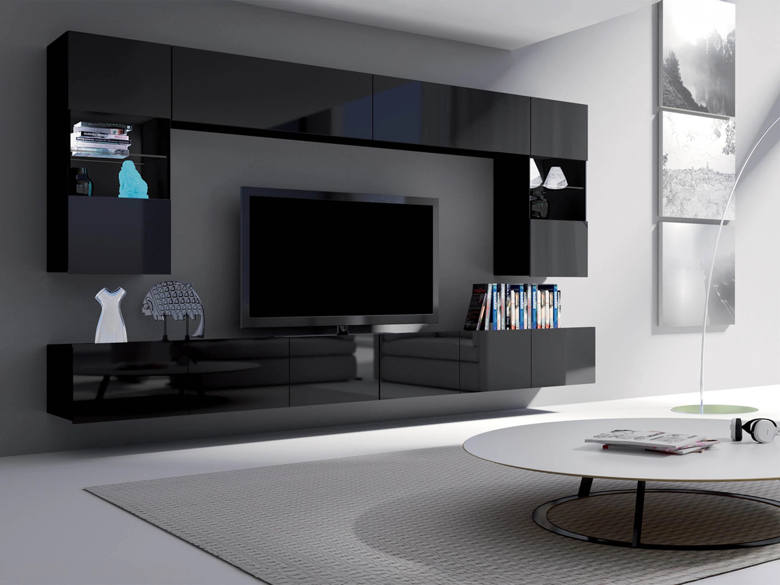 Armário suspenso Remus (Preto + Preto brilhante)