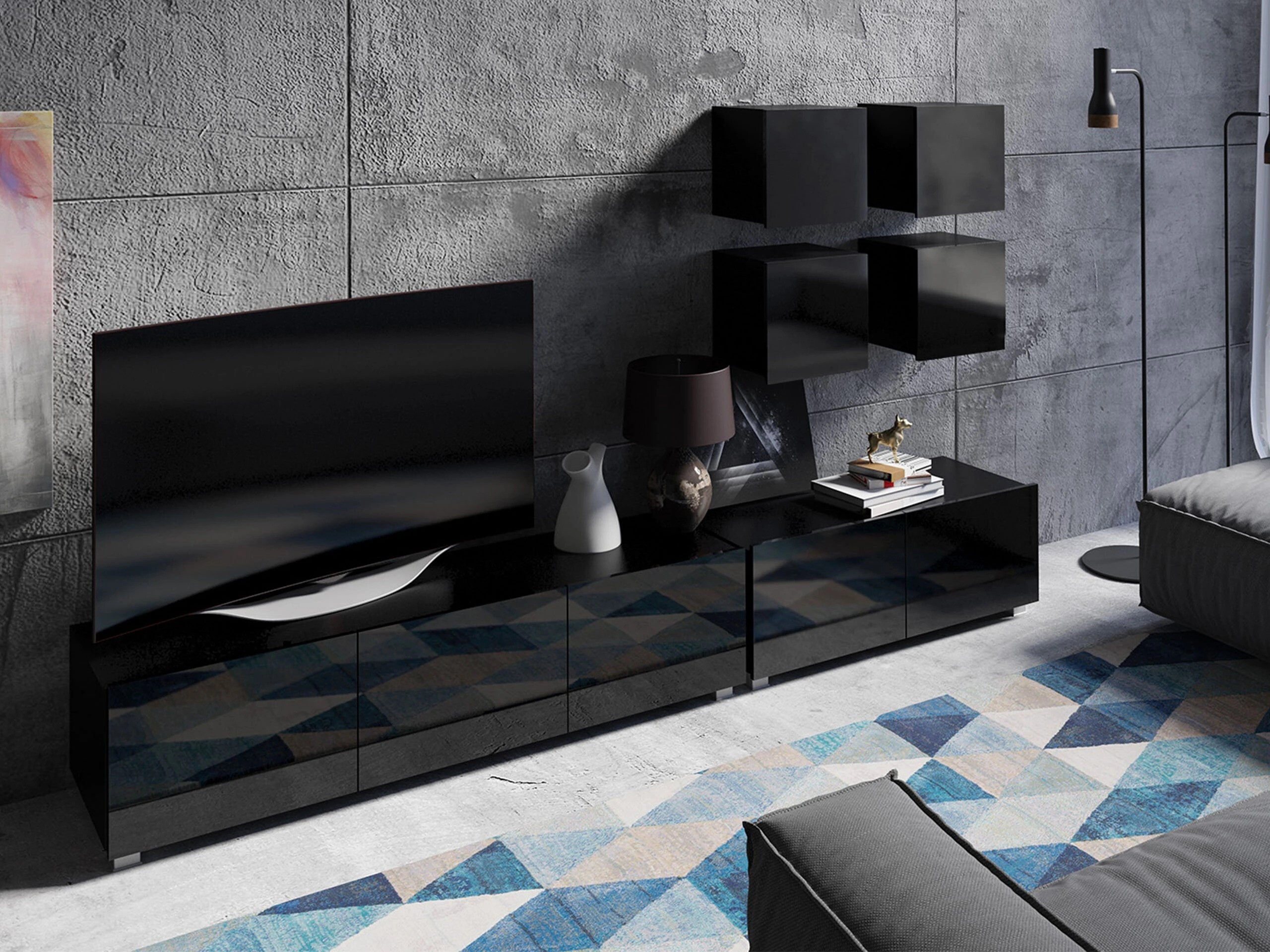 Móvel de TV Remus I (Preto + Preto brilhante)