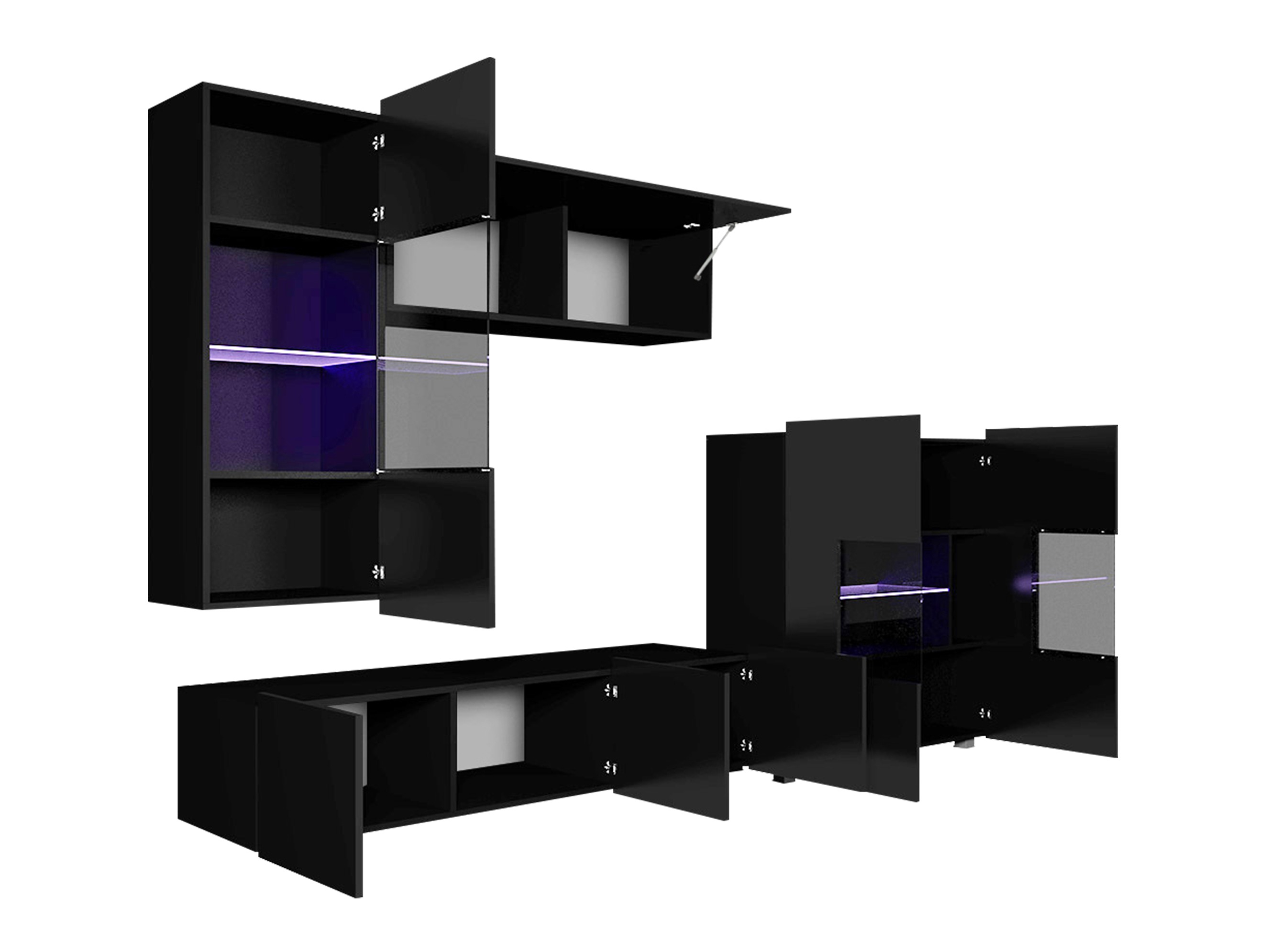 Conjunto para sala de estar Remus III (Preto + Preto brilhante)