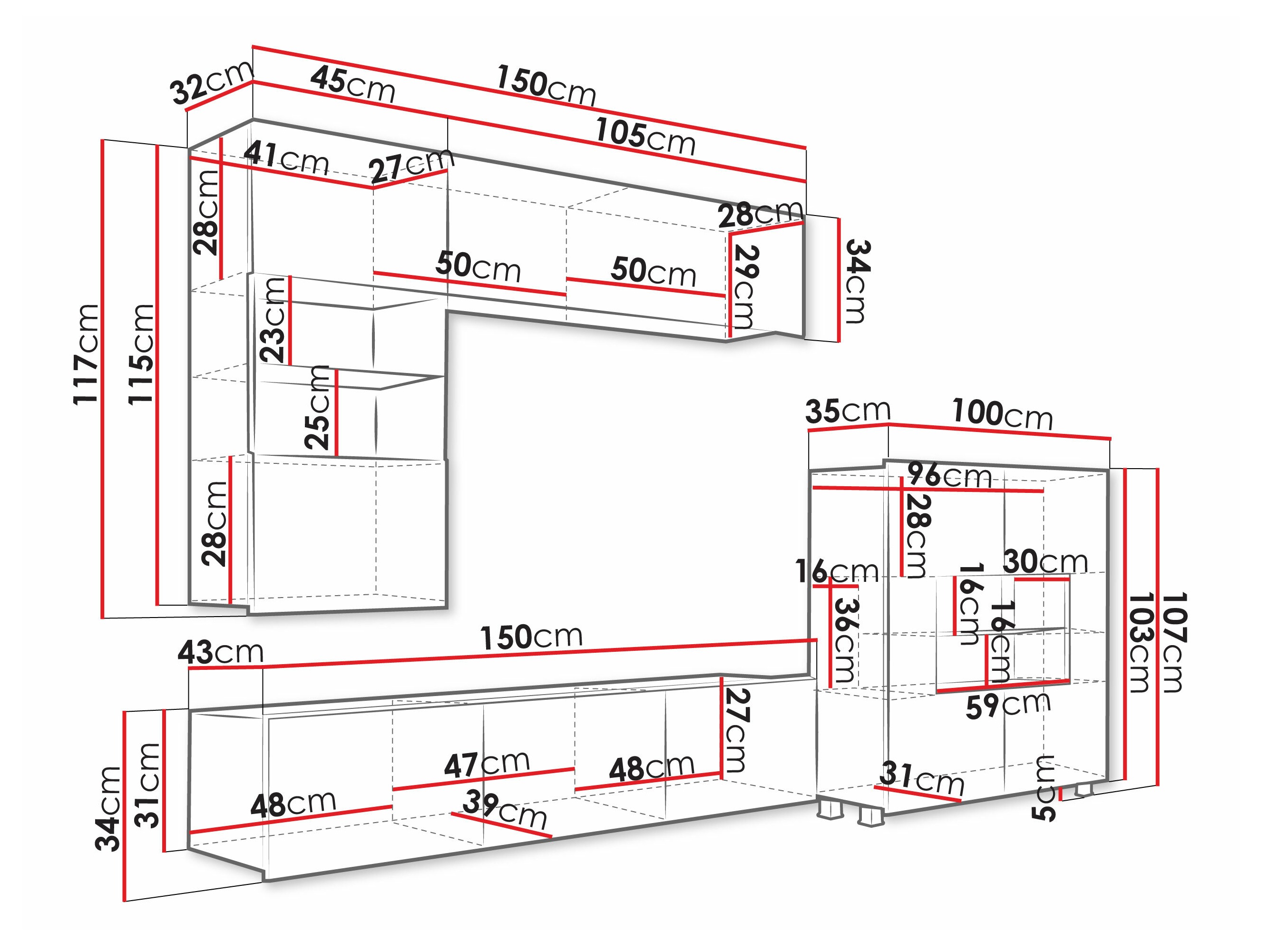 Conjunto para sala de estar Remus III (Preto + Preto brilhante)