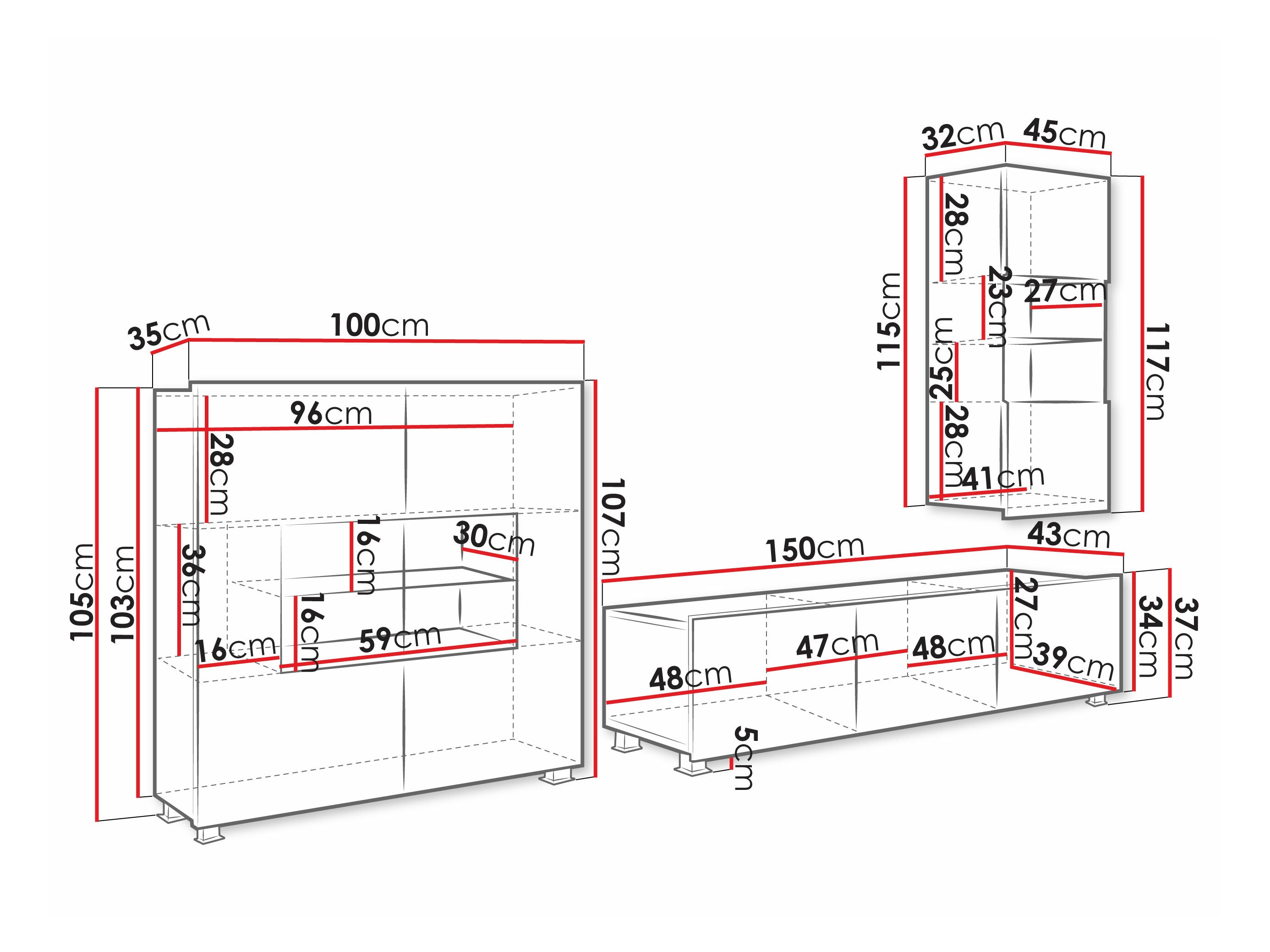 Conjunto para sala de estar Remus VII (Branco + Branco brilhante)
