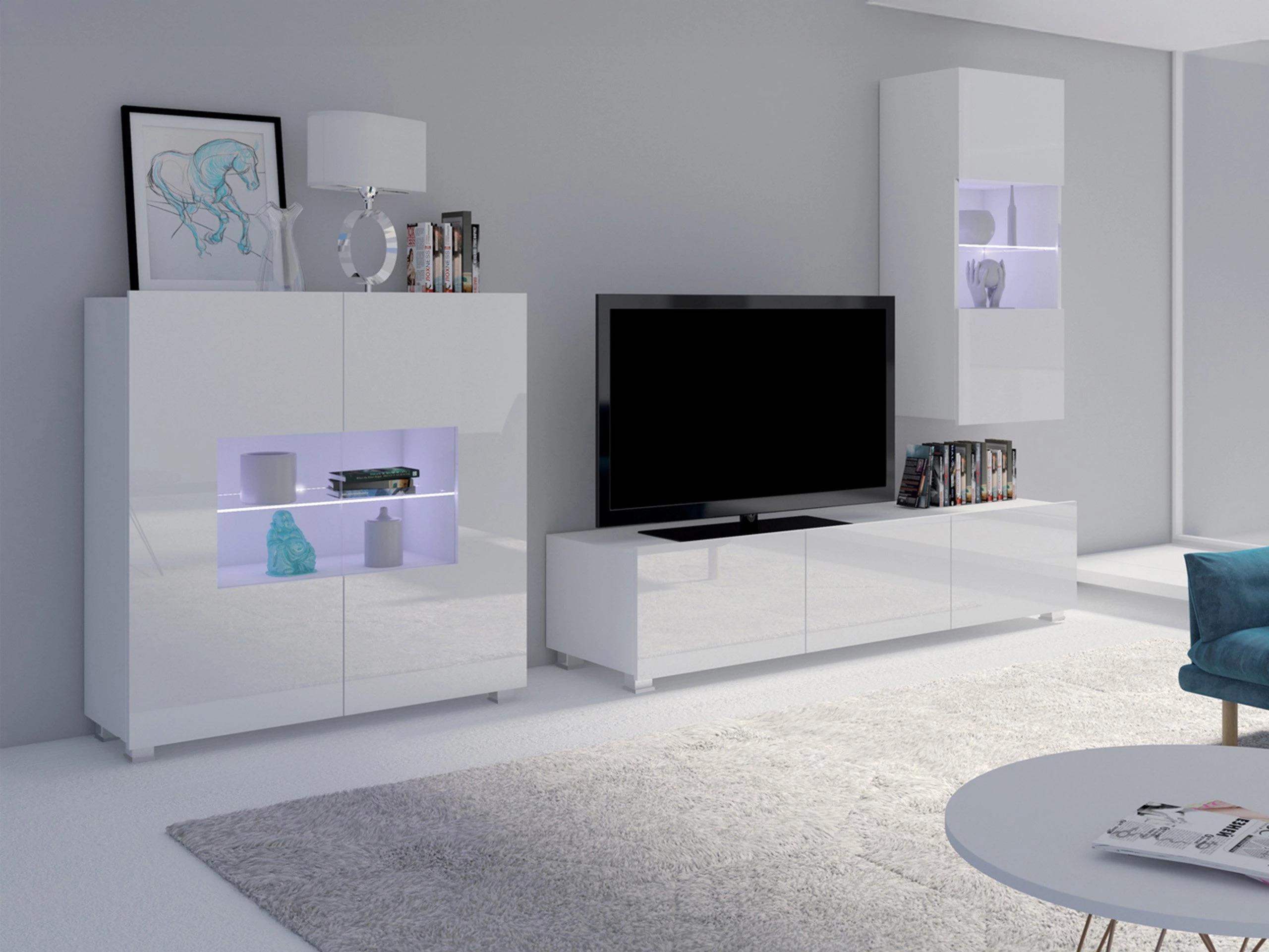 Conjunto para sala de estar Remus VII (Branco + Branco brilhante)