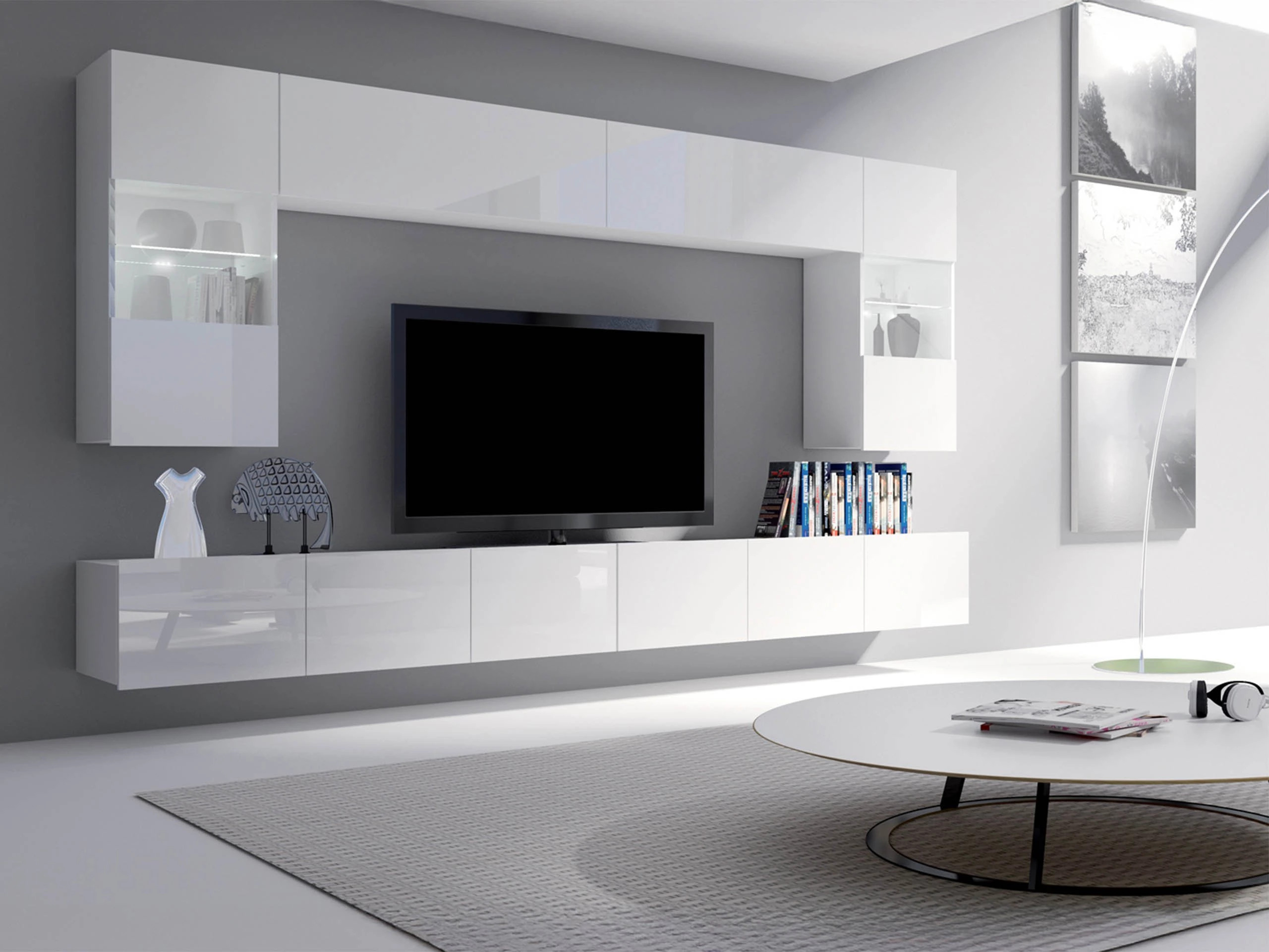 Conjunto para sala de estar Remus I (Branco + Branco brilhante)