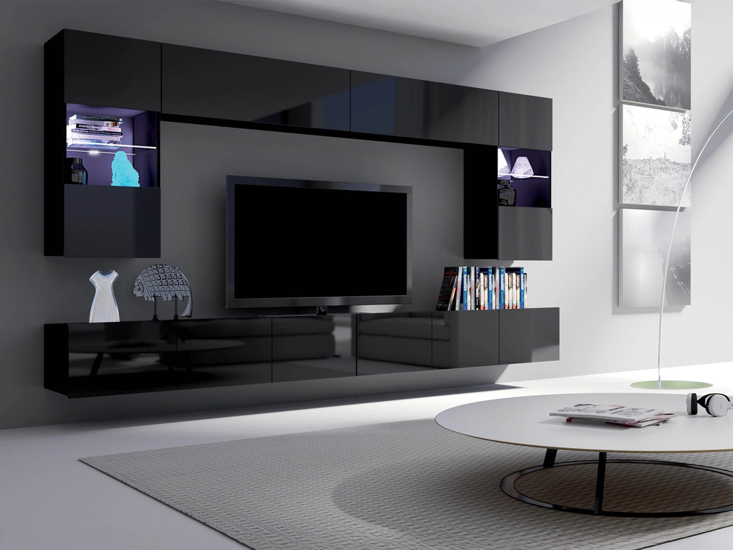 Conjunto para sala de estar Remus I (Preto + Preto brilhante)