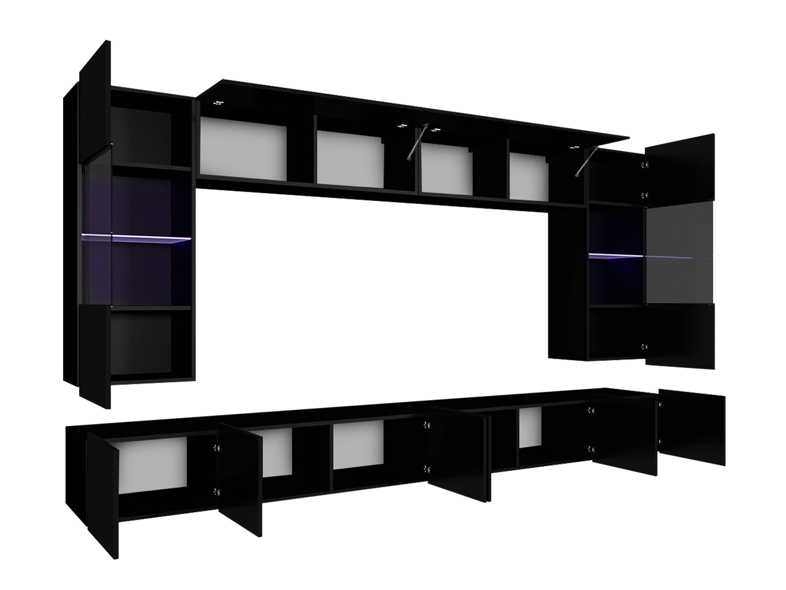 Conjunto para sala de estar Remus I (Preto + Preto brilhante)