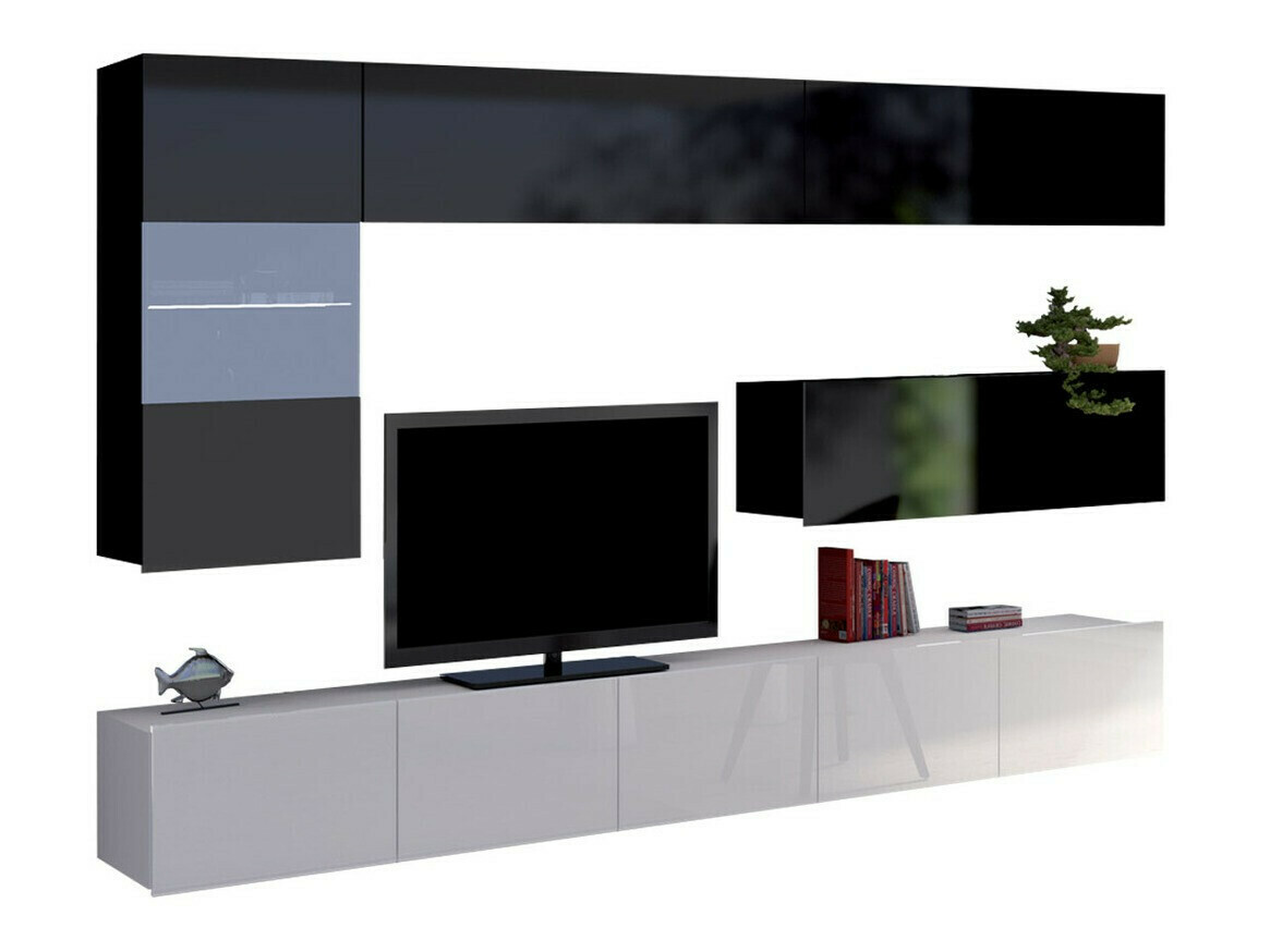 Conjunto para sala de estar Remus IV (Branco + Branco brilhante + Preto + Preto brilhante)